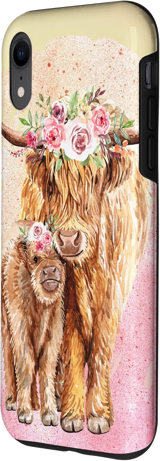 Cute Scottish Highland Cow Calf For Mom Animal Lover Retro Case for iPhone XR
