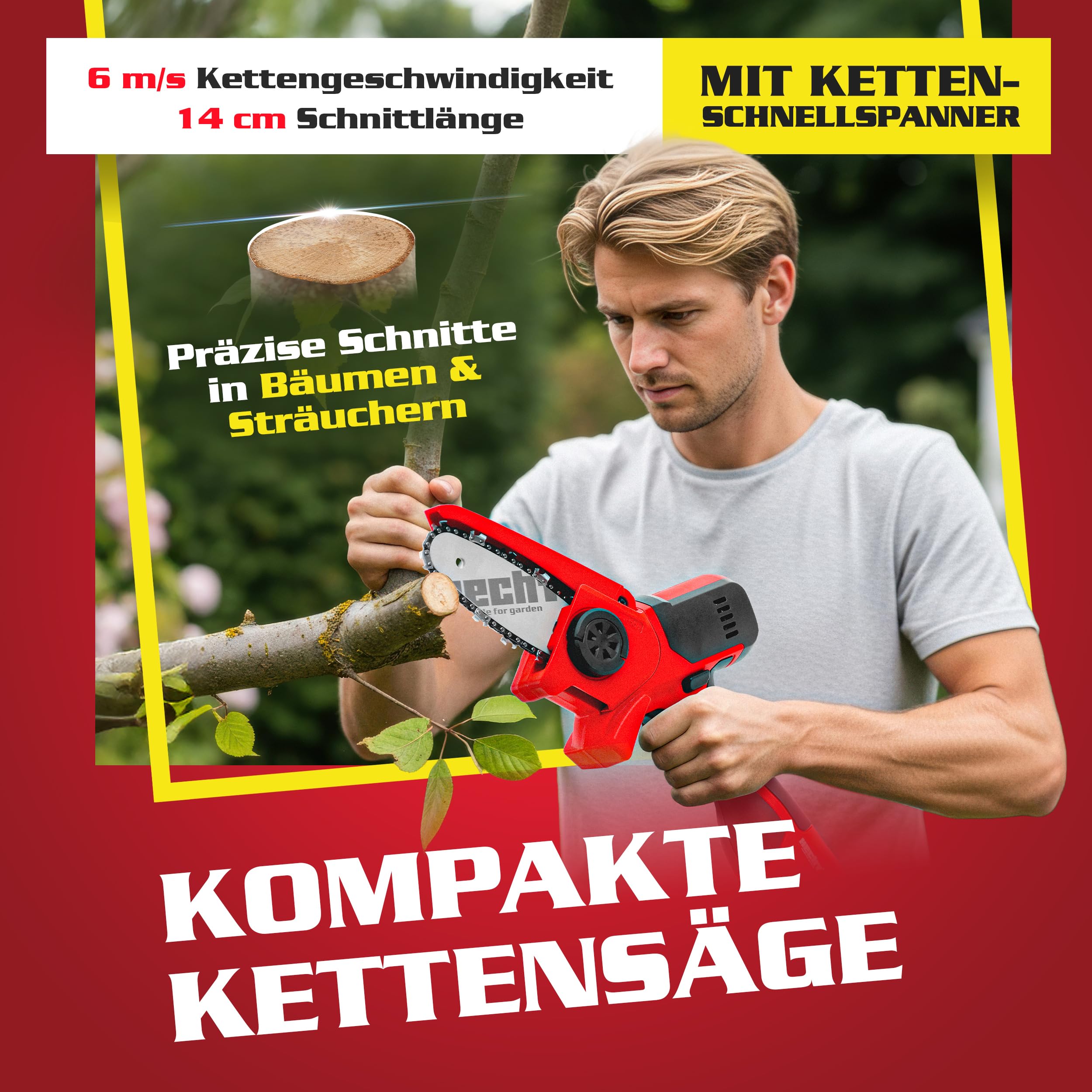 HECHT Akku Astschere 32 mm und Mini Kettensäge 14 cm 2 Akkus