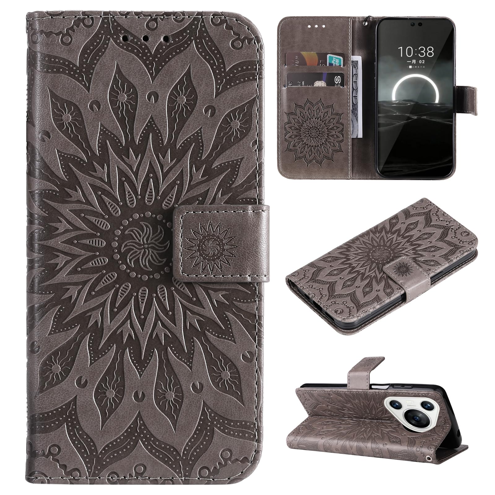 Custodia Portafoglio Con Cerniera Per Huawei Pura 70 – Fiore Marrone, 7 Slot E Cinturino Da Polso