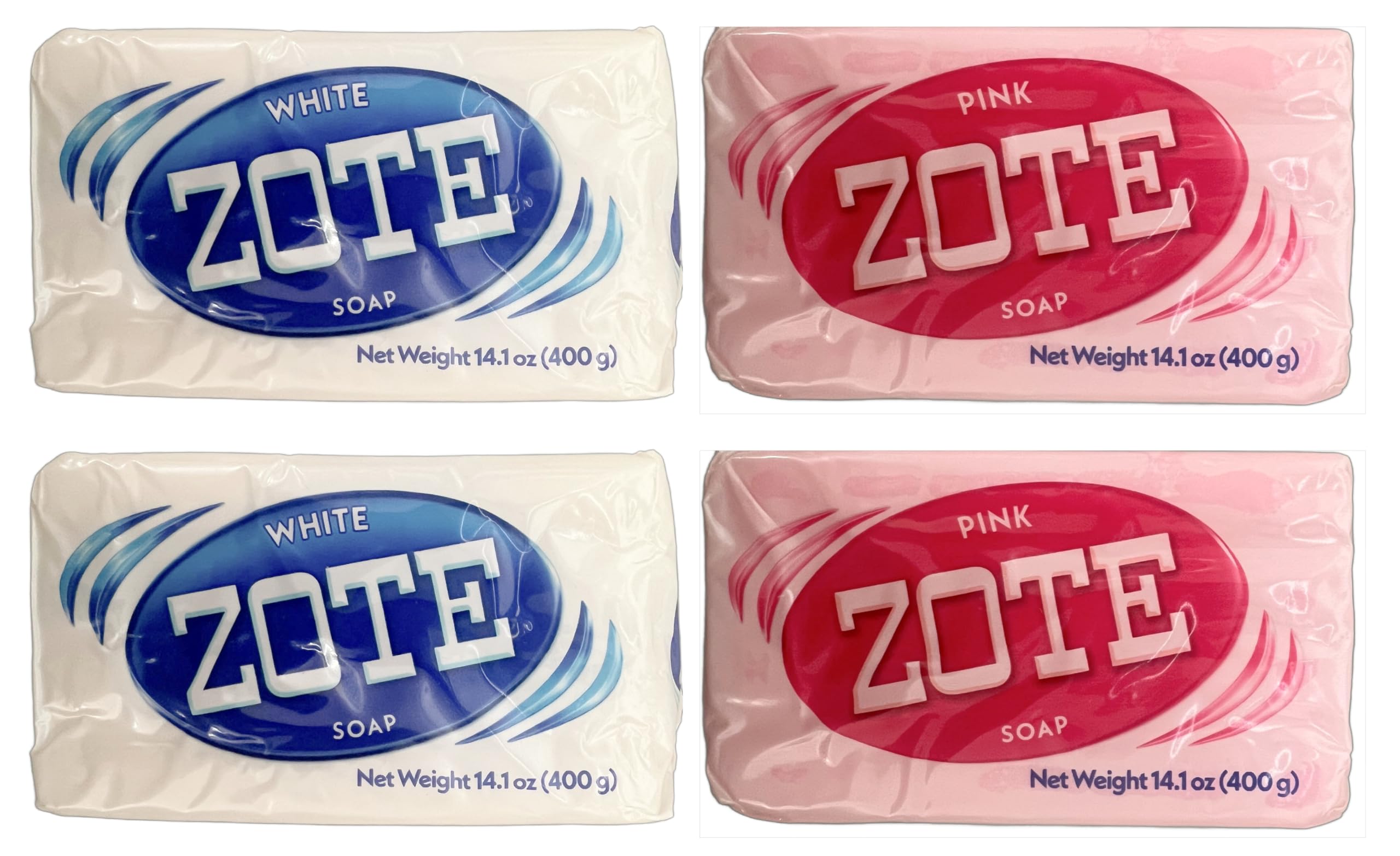 Laundry Bar Soap Bundle - 4 Pack (2 Pink, 2 White) by ZOTE - Versatile Stain Remover & Fabric Softener with Coconut Oil - Ultra-Concentrated Formula for Tough Stains - 14.1oz Each