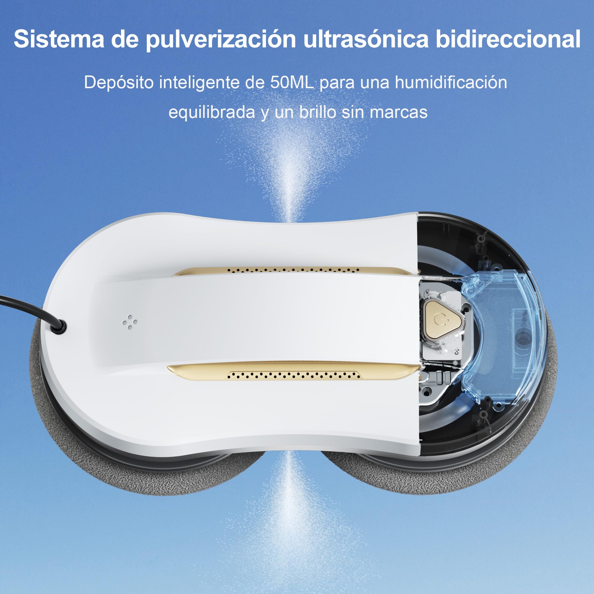 Robot limpiacristales con doble pulverización – Limpiador automático de vidrio con control remoto, limpia cristales eléctrico ventanas para interior y exterior, edificios altos, dorado, 10 paños