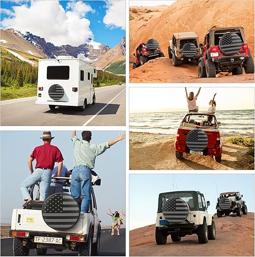 Miniatura 6 de Cubierta de neumático de repuesto para remolque de caravana, cubierta de rueda de cuero impermeable con bandera de Estados Unidos, cubierta de