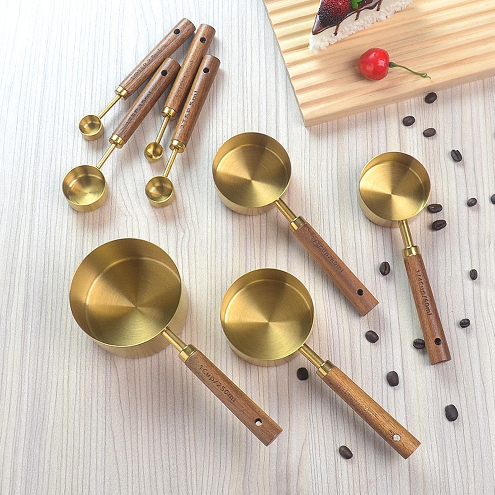 Juego de 8 Tazas Medidoras, Cucharas Y Utensilios de Medición de Acero Inoxidable para Agua, Leche Y Sopa.