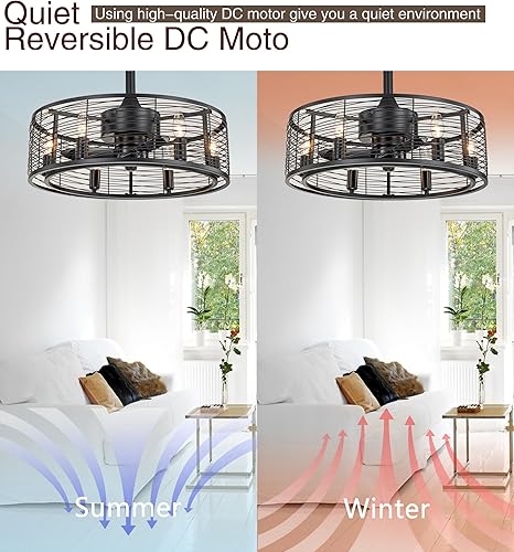 Miniatura 4 de Ventiladores de techo enjaulados con luz con control remoto, lámpara de techo de granja negra, candelabro rústico vintage de 20 pulgadas para patio,
