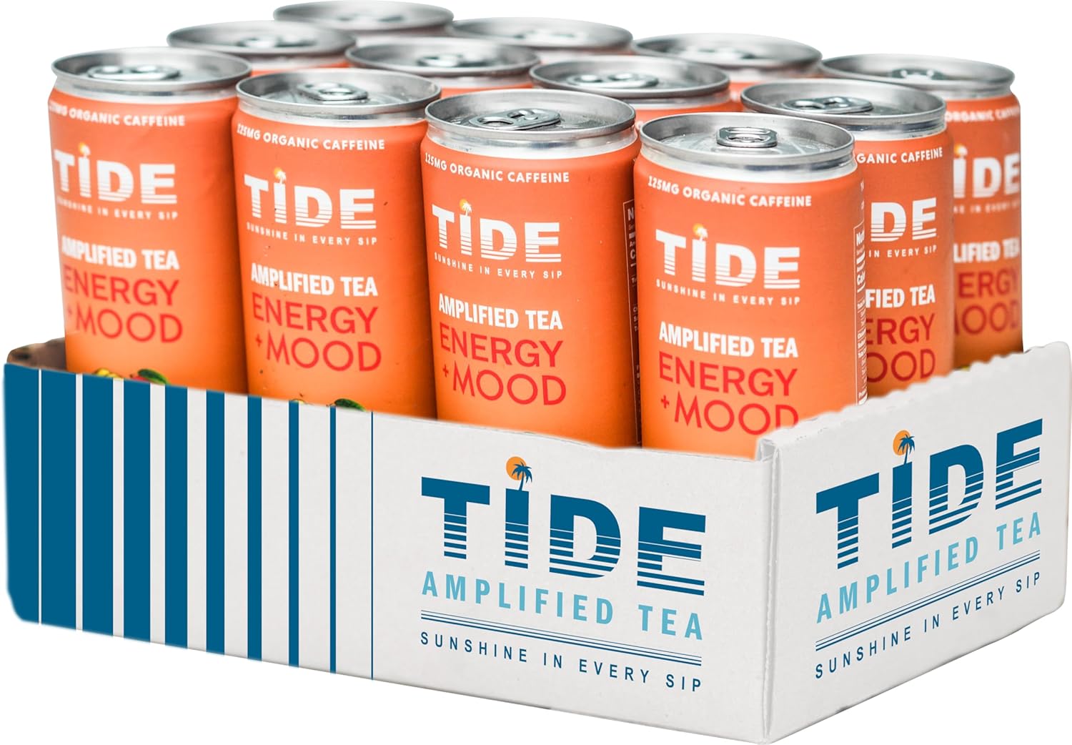 TIDE Yaupon Tea Premium Brewed Clean Energy with 125mg Caffeine - Ginseng Health Drink - Organic Fruit Juice & Green Tea - Healthy Morning Boost Beverage, Low Calorie Tropical 12 Pack