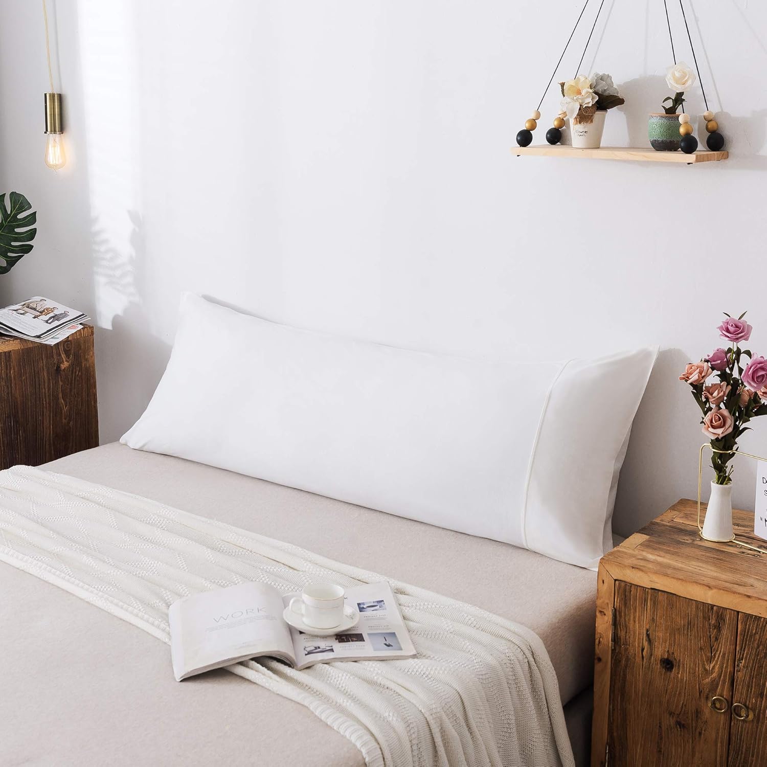 H HOUSEHOLD 100% Jersey Knit Cotton Queen Size Pillowcases Set of 4, Super Soft Breathable Pillow Cases, Envelope Closure, Stretchy T-Shirt Fabric (White, Queen Size Pillowcase (20" x 30"))