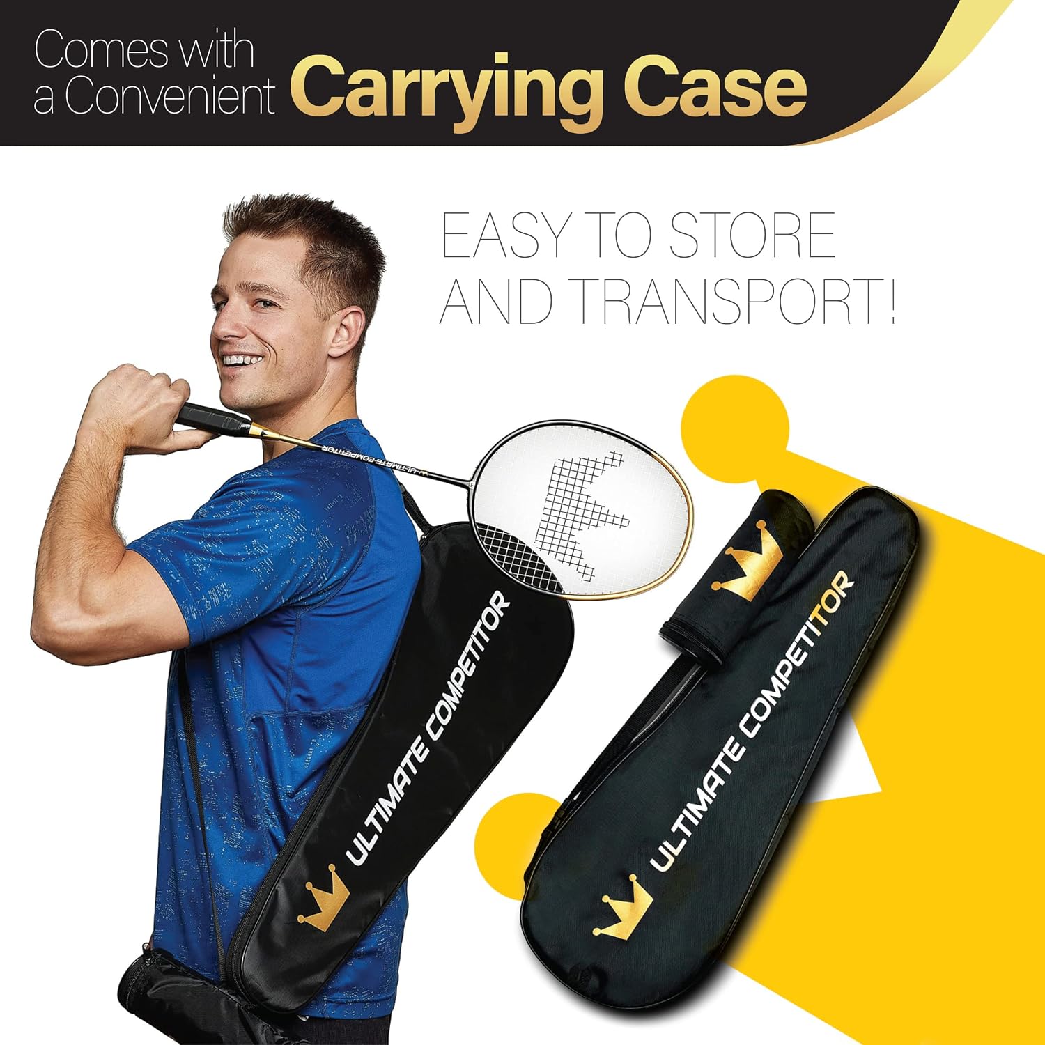 Ultimate Competitor Badminton Racket Set of 2 - Includes 2 Premium Graphite Rackets, 4 Feather Shuttlecocks, 2 Grips, and 1 Carrying Case