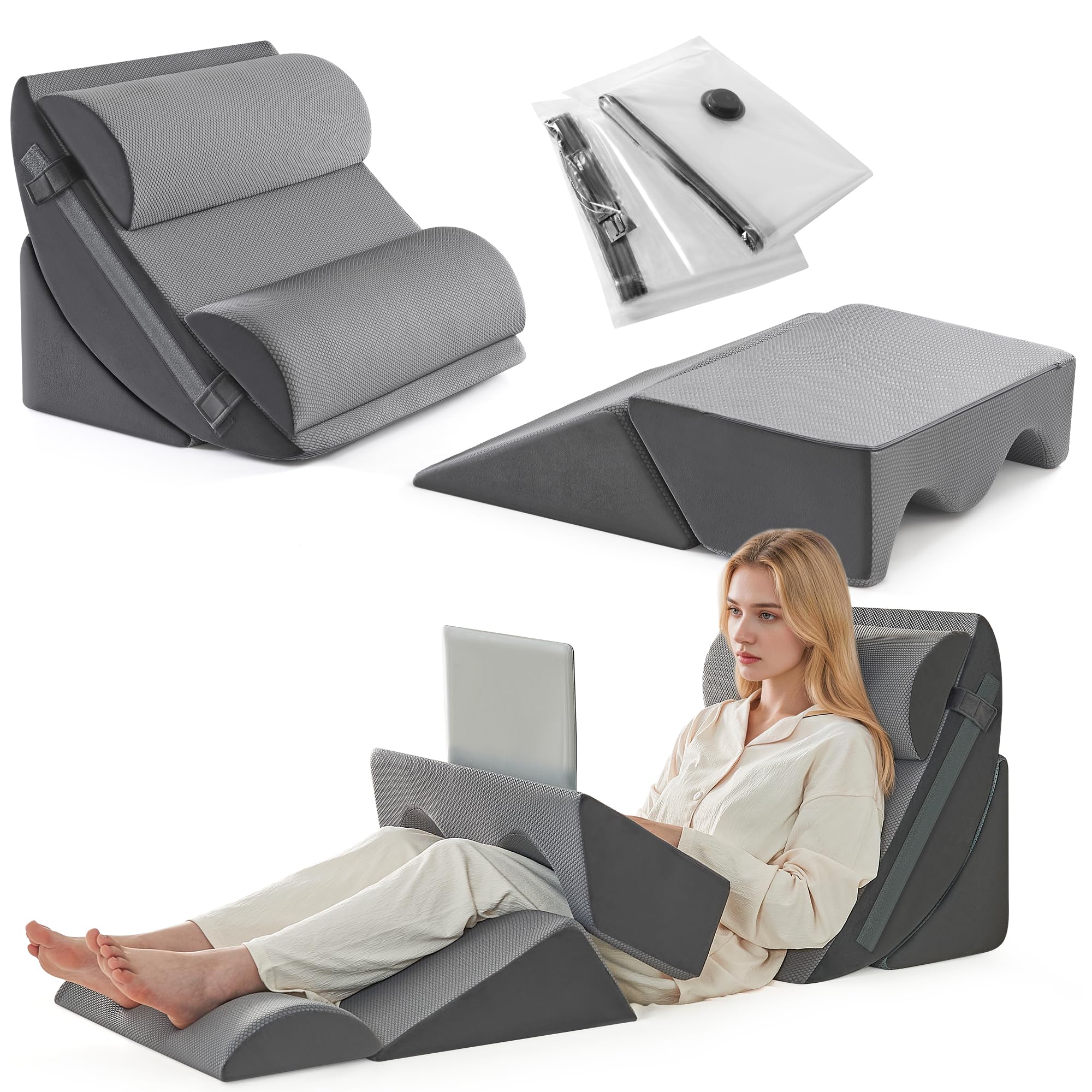 Ensemble d'oreillers 6 pièces, mousse de mémoire pour le sommeil, oreillers ergonomiques réglables, lit confortable et oreillers de canapé pour la lecture, la télévision et la détente, sombre