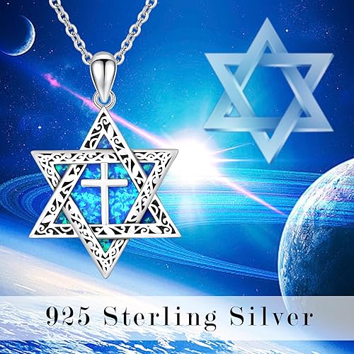 Miniatura 6 de PERZAT Star of David Necklace 925 Sterling Silver Jewish Star of David Cross Pendant Religious Symbols Necklace Star of David Jewelry Gift for Women