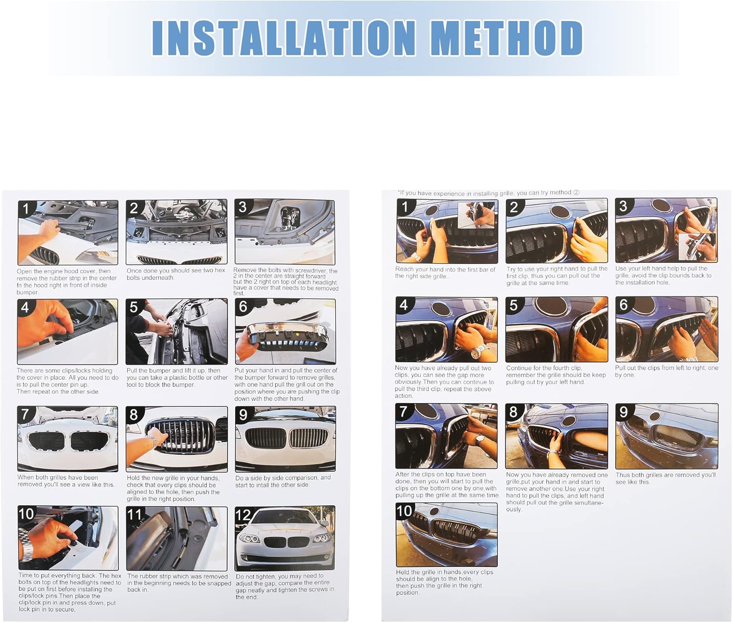 X AUTOHAUX Front Upper Hood Bumper Grille Grill for BMW 325i E90 2005-2008 Front Left Right Upper Bumper Kidney Grille Grill Signal Slat Gloss Black Pair