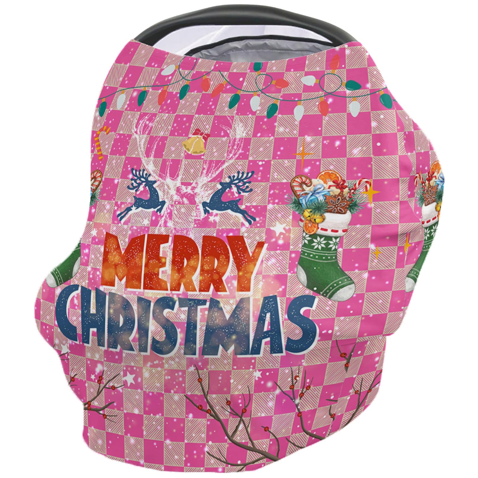 Nursing Cover for Breastfeeding Scarf, Xmas Ornaments Merry Christmas Pink Baby Car Covers Super Soft Multi Use for Canopy Shopping Cart Cover Blanket Stroller Cover