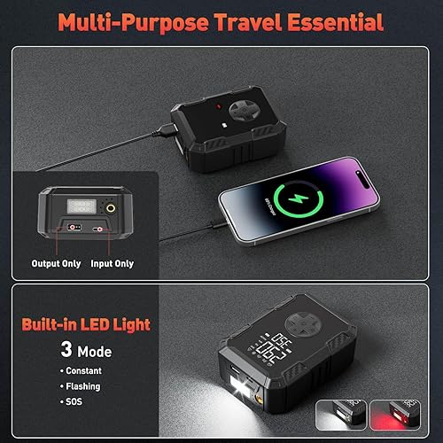 Miniatura 6 de Inflador de Neumáticos Compresor de Aire Portátil - Bomba de Aire para Neumáticos de Coche Inalámbrica Recargable, Bomba Eléctrica de Neumáticos