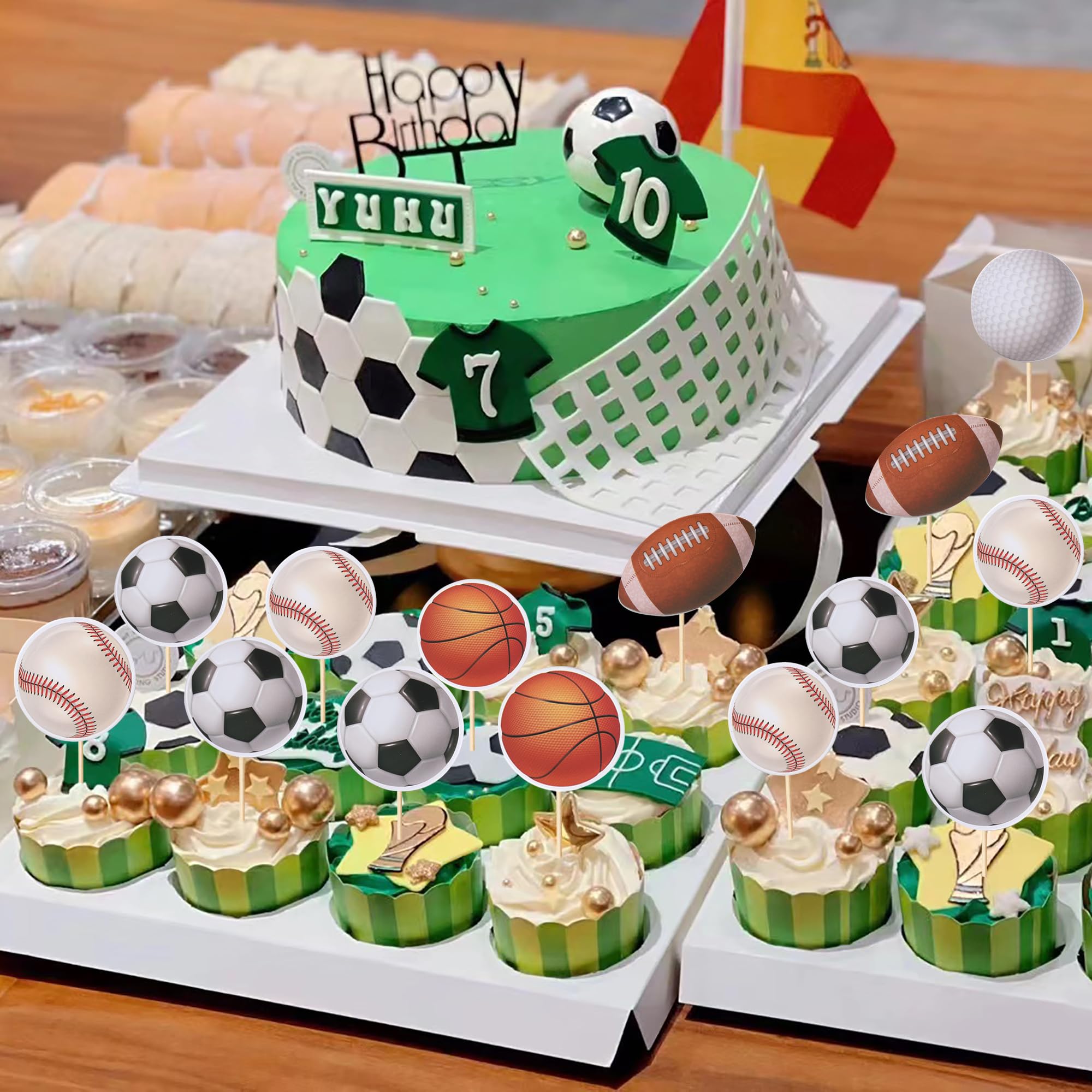 36 Fußball-Cupcake-Deko-Topper | Für Kindergeburtstag & Mottopartys | Aus Papier, Lebensmittelecht | Einfach Zu Montieren | Inkl. Zahnstocher