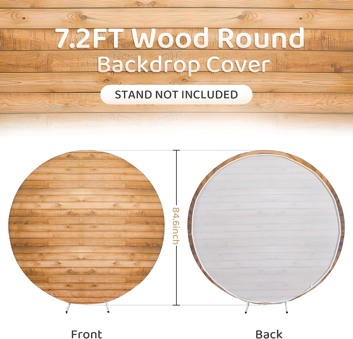 gogoparti Wood Round Backdrop for Photography 7.2FT(86.4inch) Circle Backdrop Cover for Wedding Birthday Bridal Shower Elastic Photo Studio Proposal Party Decor Banner Props