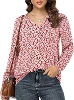 Vista 1 de Jouica Blusas para mujer, blusa casual de gasa, holgada, con cuello en V, manga larga