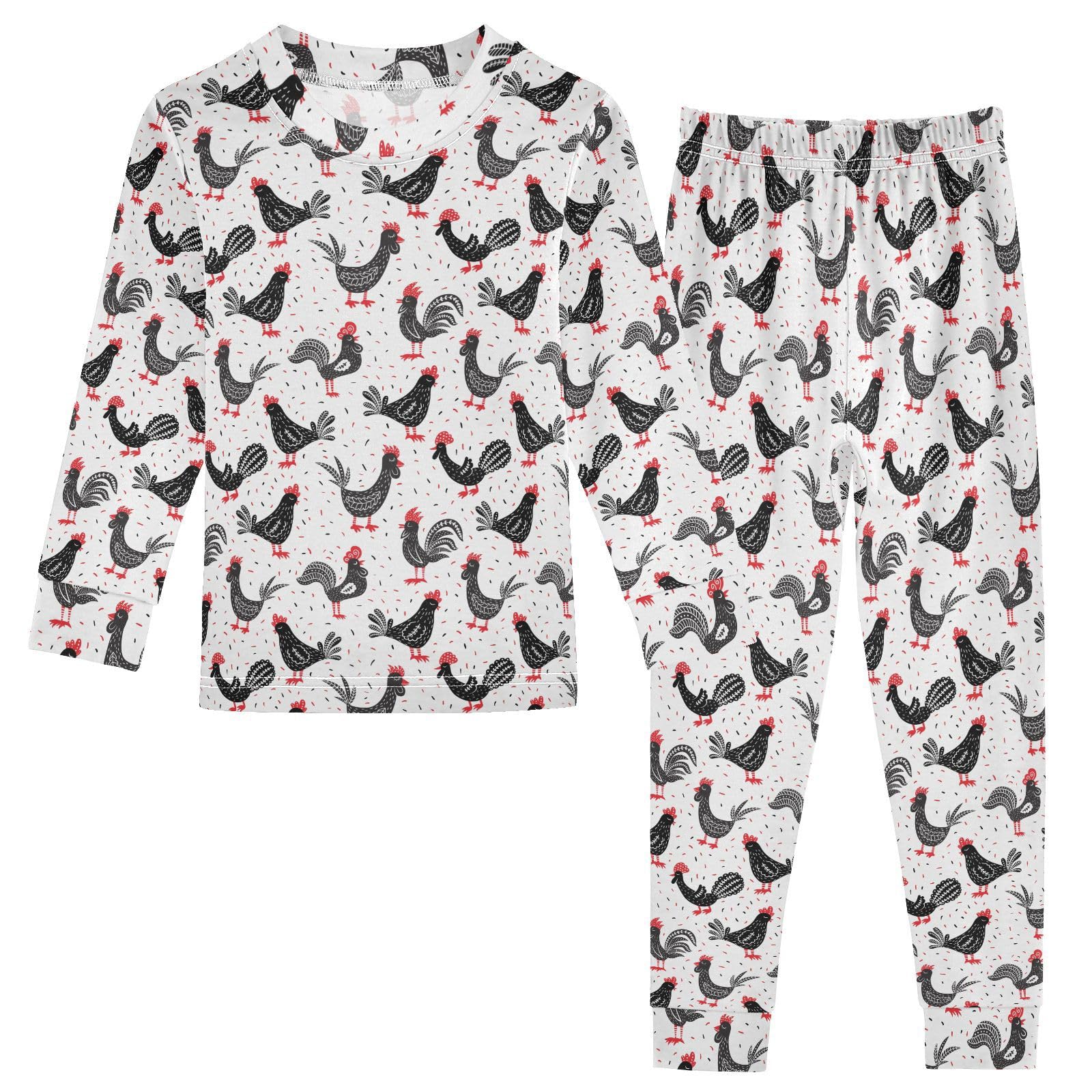 JHKKU Roosters Pajamas Set Cotton 2 Piece Soft Comfy Pjs Long Sleeve Lounge Sleepwear 18M