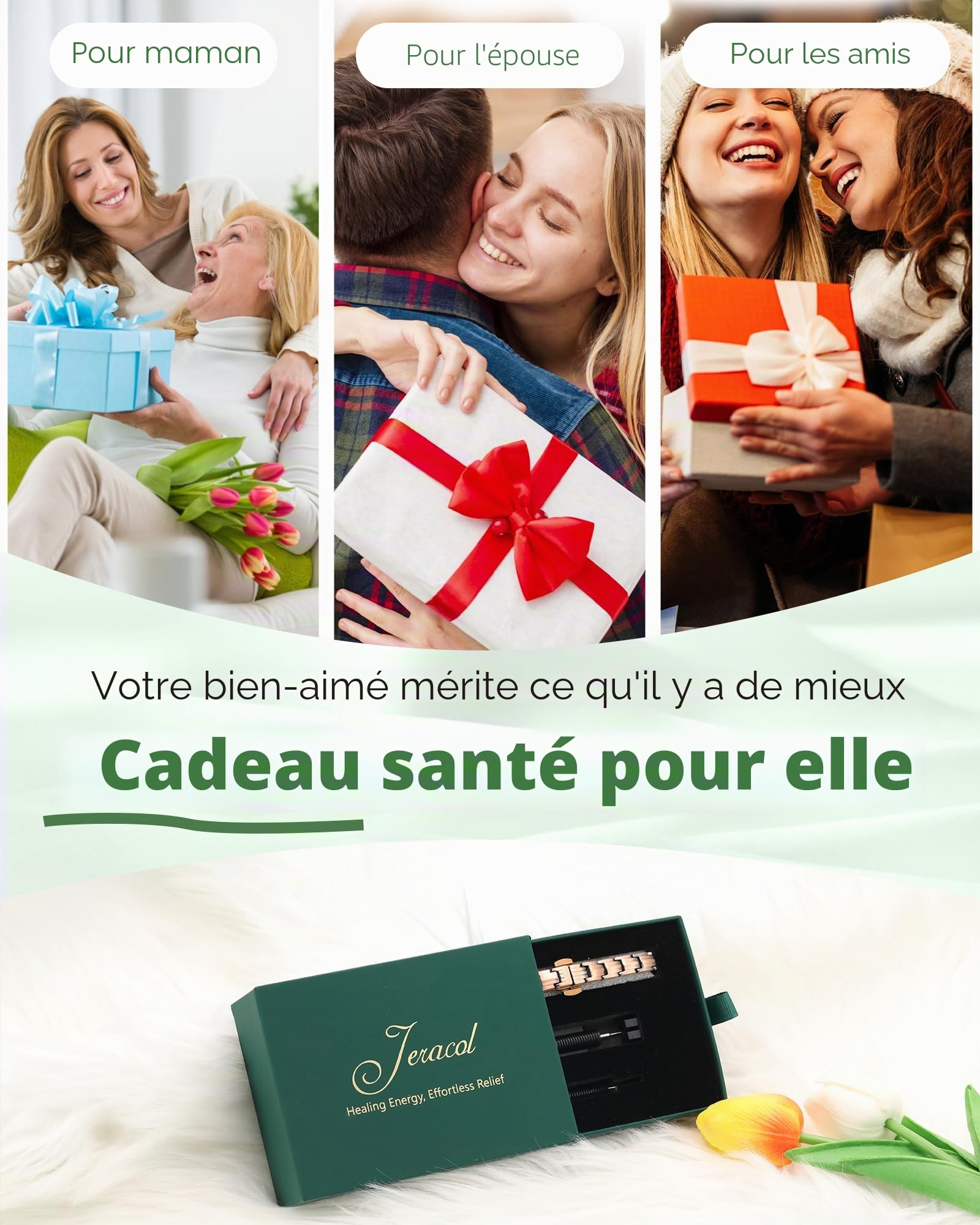 Jeracol Bracelet en cuivre 99 % pour femmes avec aimants puissants de 5000 gauss – Bracelet magnétique à fermoir papillon amélioré pour femmes pour le bien-être et le style, outil réglable et coffret