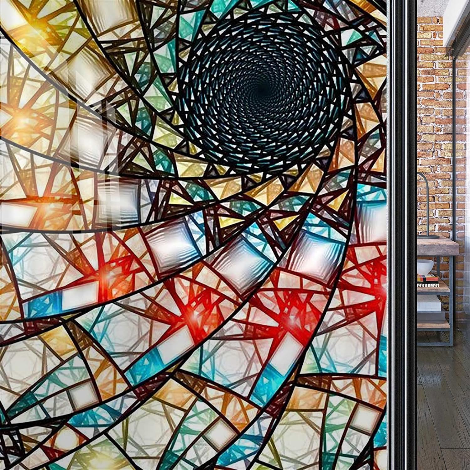 Stained Glass Window Film Privacy One Way Abstract Colorful Static Cling Vinyl Glass Film Decorations for Bathroom Office 35.4 x 78.7 in