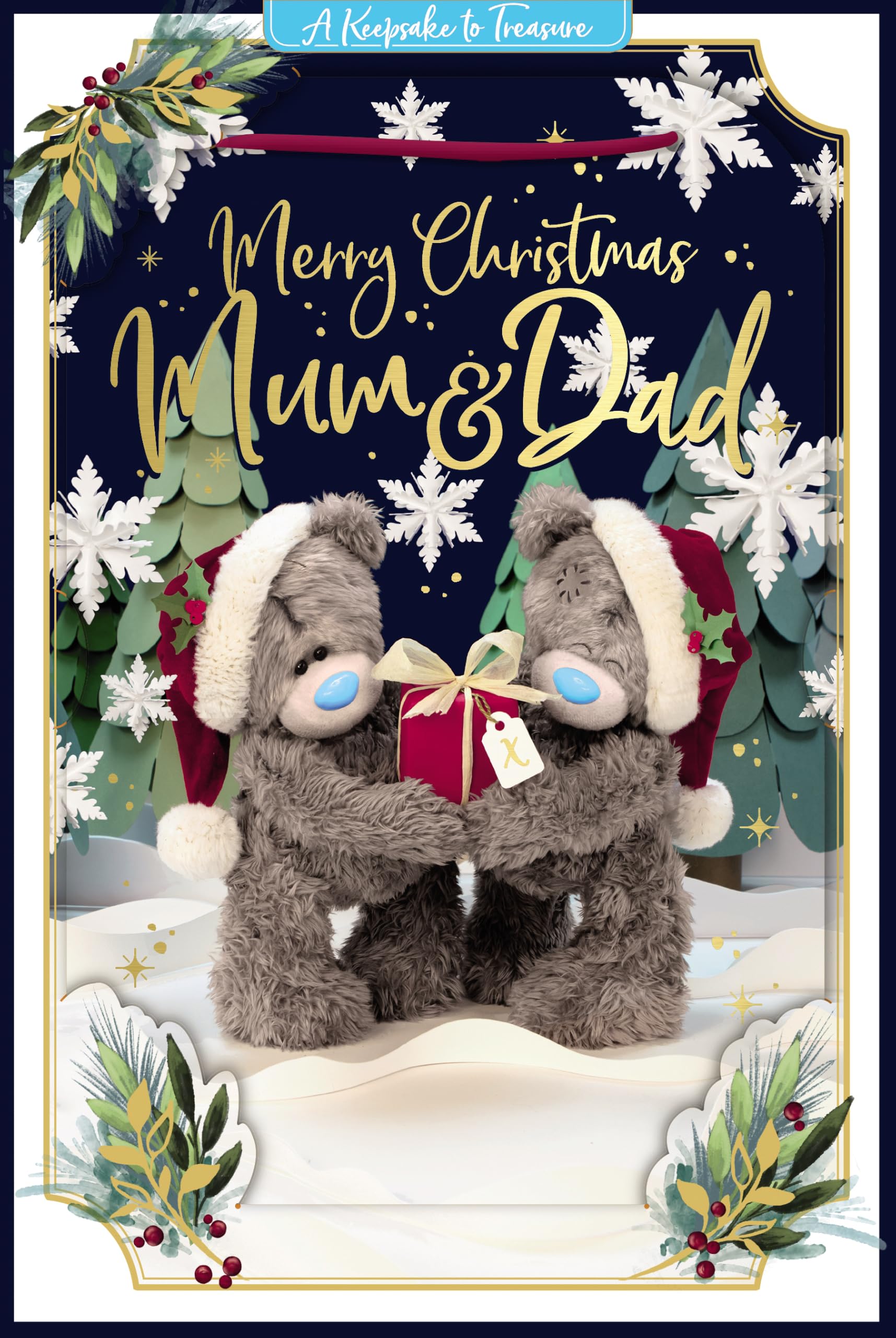 Me to You Tatty Teddy Luxury 3D Christmas Card Mum And Dad With Removable Lenticular Technology Keepsake Plaque, 6 X 9 Inches- Official Collection