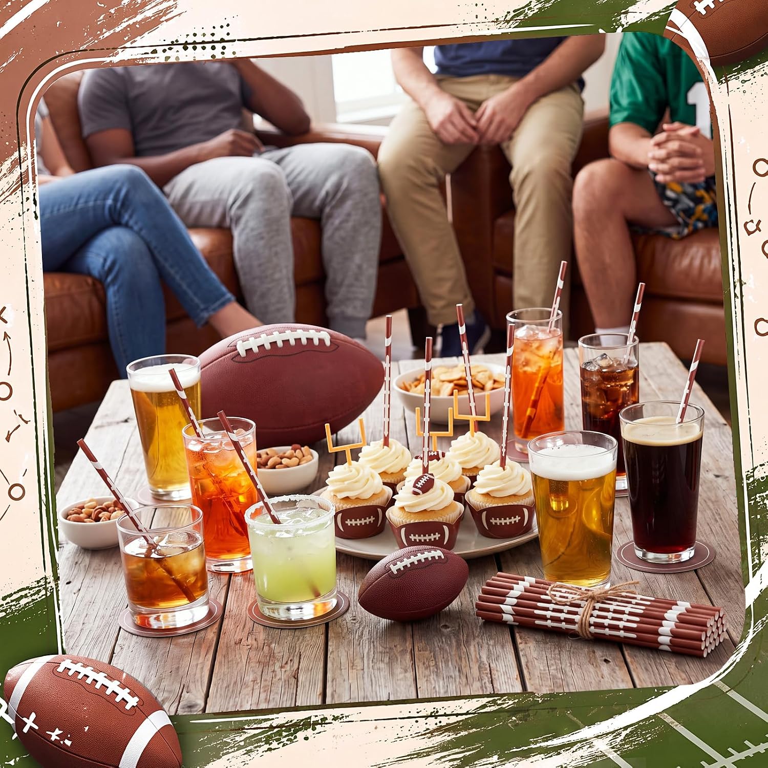 Honeydak 50 Pieces Football Reusable Straws Bulk 9" Sports Hard Plastic Drinking Straws for Beverage Cocktail Mason Jar Tumbler Football Sports Themed Birthday Wedding Tea Party Supplies