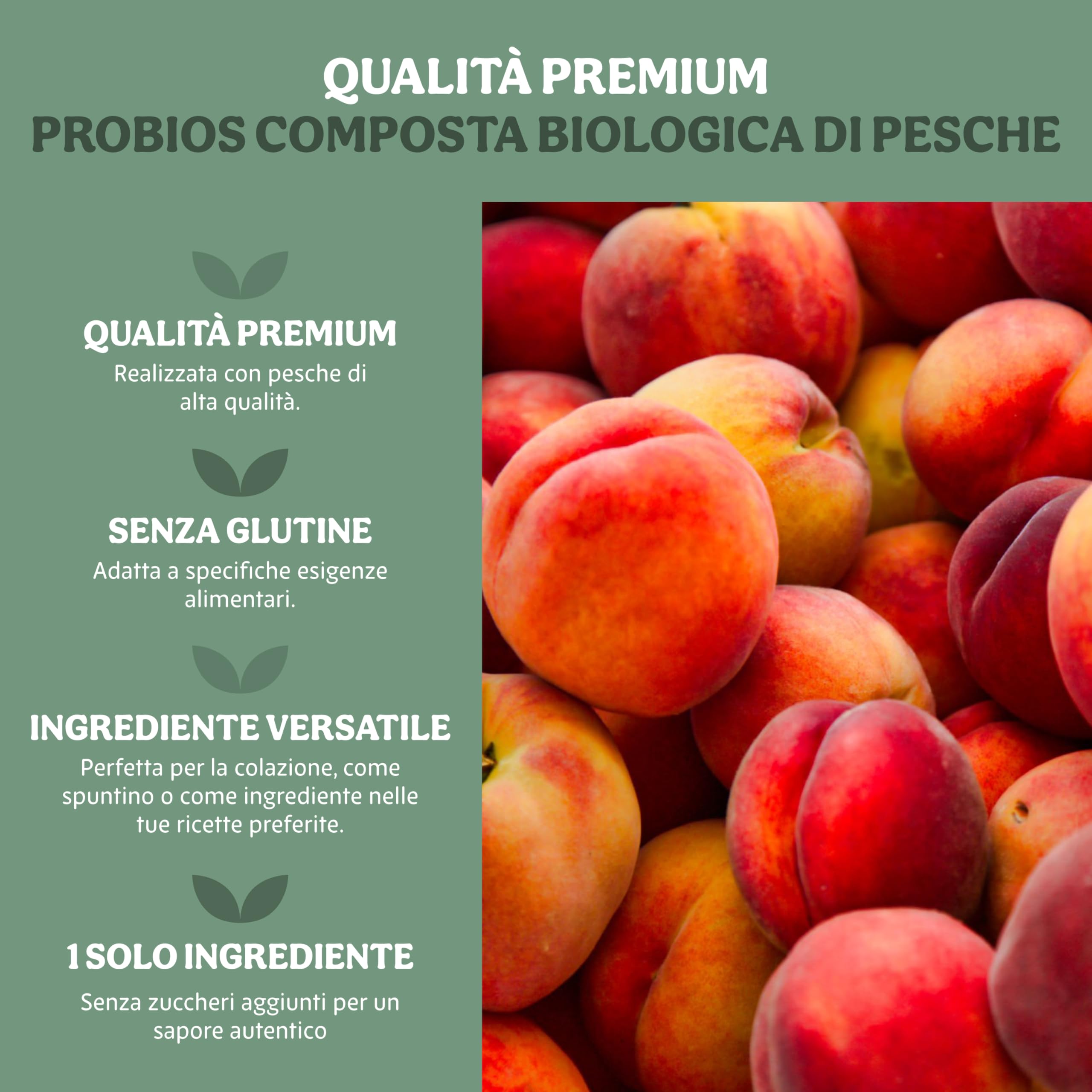 Probios Composta di Pesca Italiana Bio - Senza Glutine e Composta di Frutta Senza Zucchero - Dolcezza e Sapore Naturali - Confezione da 6 x 215 g