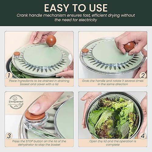Miniatura 5 de Ensaladera de acero inoxidable de 5 cuartos de galón, cuenco para lavar verduras y frutas con colador, ABS y acero inoxidable, secadora de lechuga
