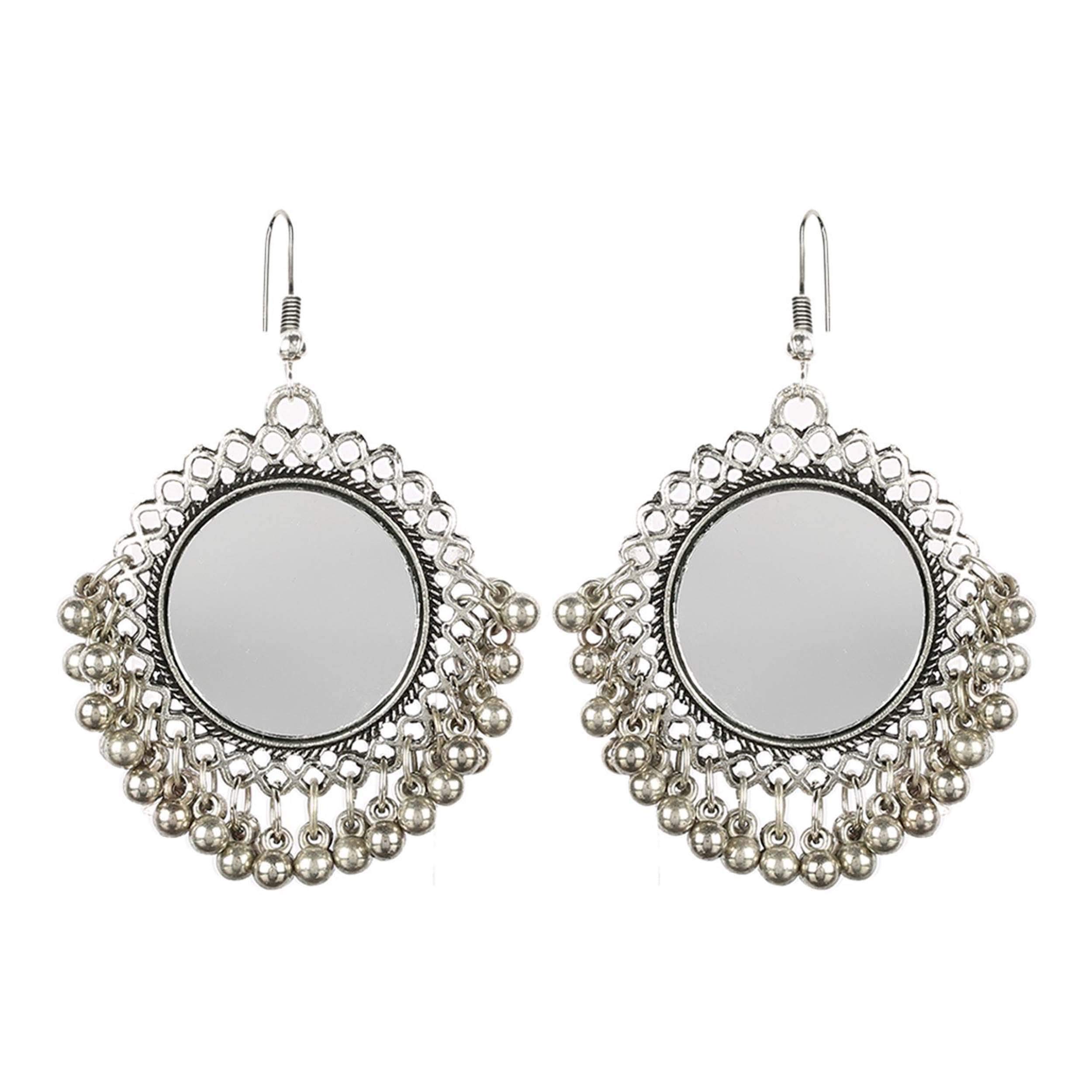 COSMOS SYSTEMS Afghani Designer Vintage Oxidised German Silver Tribal Hoop Dangler Hanging Mirror Chandbali Earring Antique Jewellery for Girls & Women (B07RB5KZ6W) Amazon Price History, Amazon Price Tracker