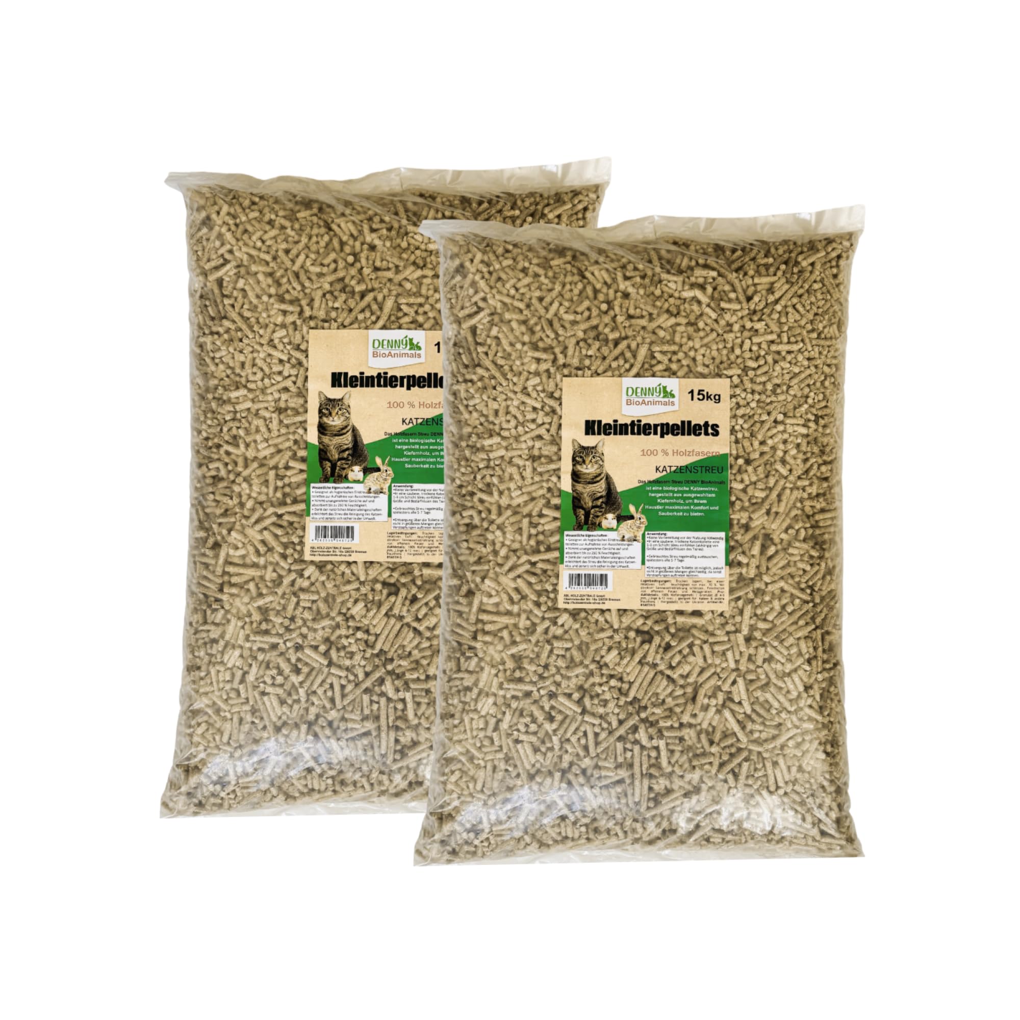 Kleintierstreu, Katzenstreu Holzpellets 30 kg (46 L) – 100% natürliche Einstreu für Katzen, Kaninchen, Hamster & Meerschweinchen – Staubfrei, Saugstark, Geruchsbindend, Kiefernholz