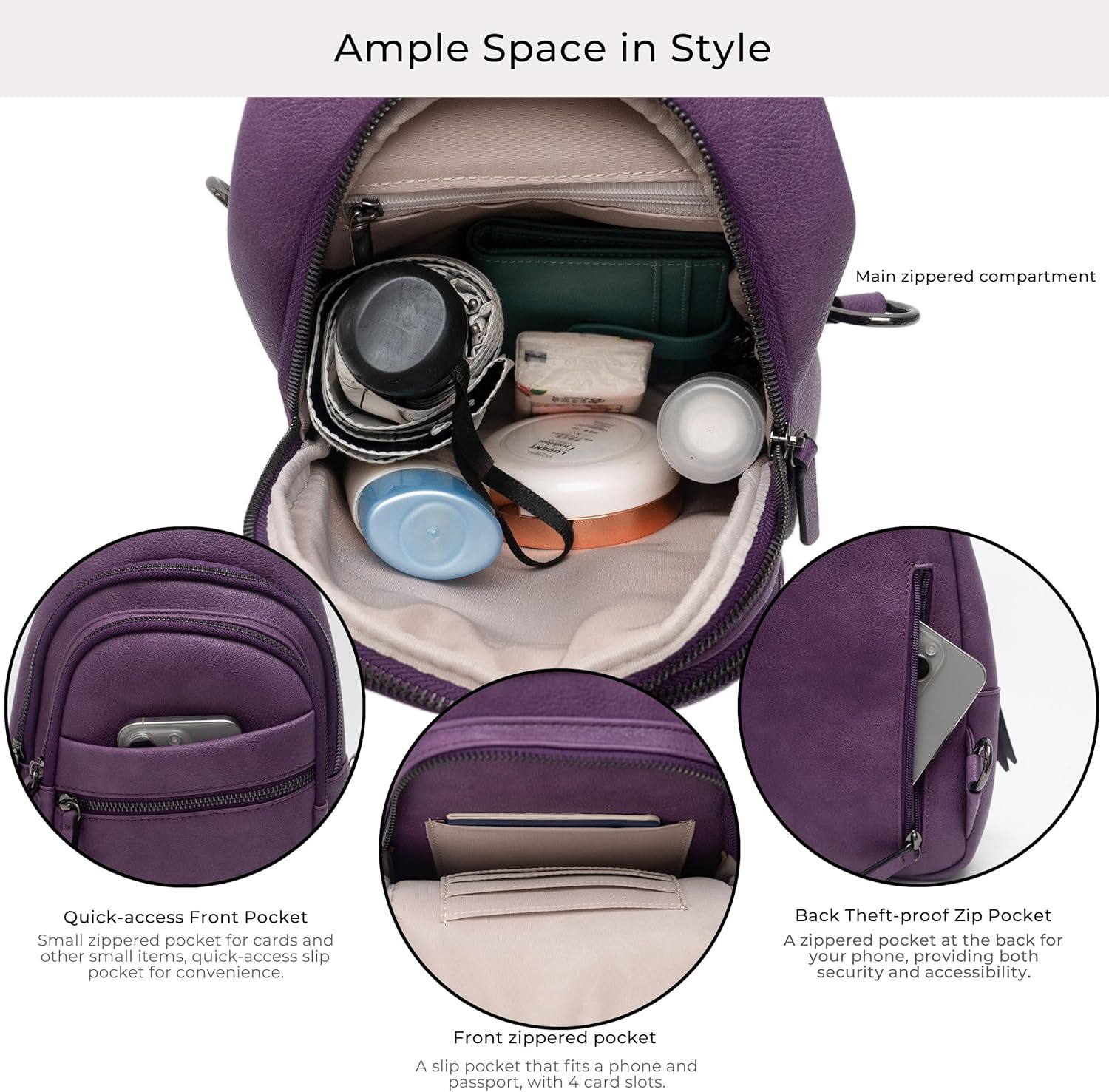 Alldaily Large Sling Bag for Women Crossbody Purse Leather Fashionable Trendy Chest Bag for Travel, Fanny Pack (Purple) - Image 3