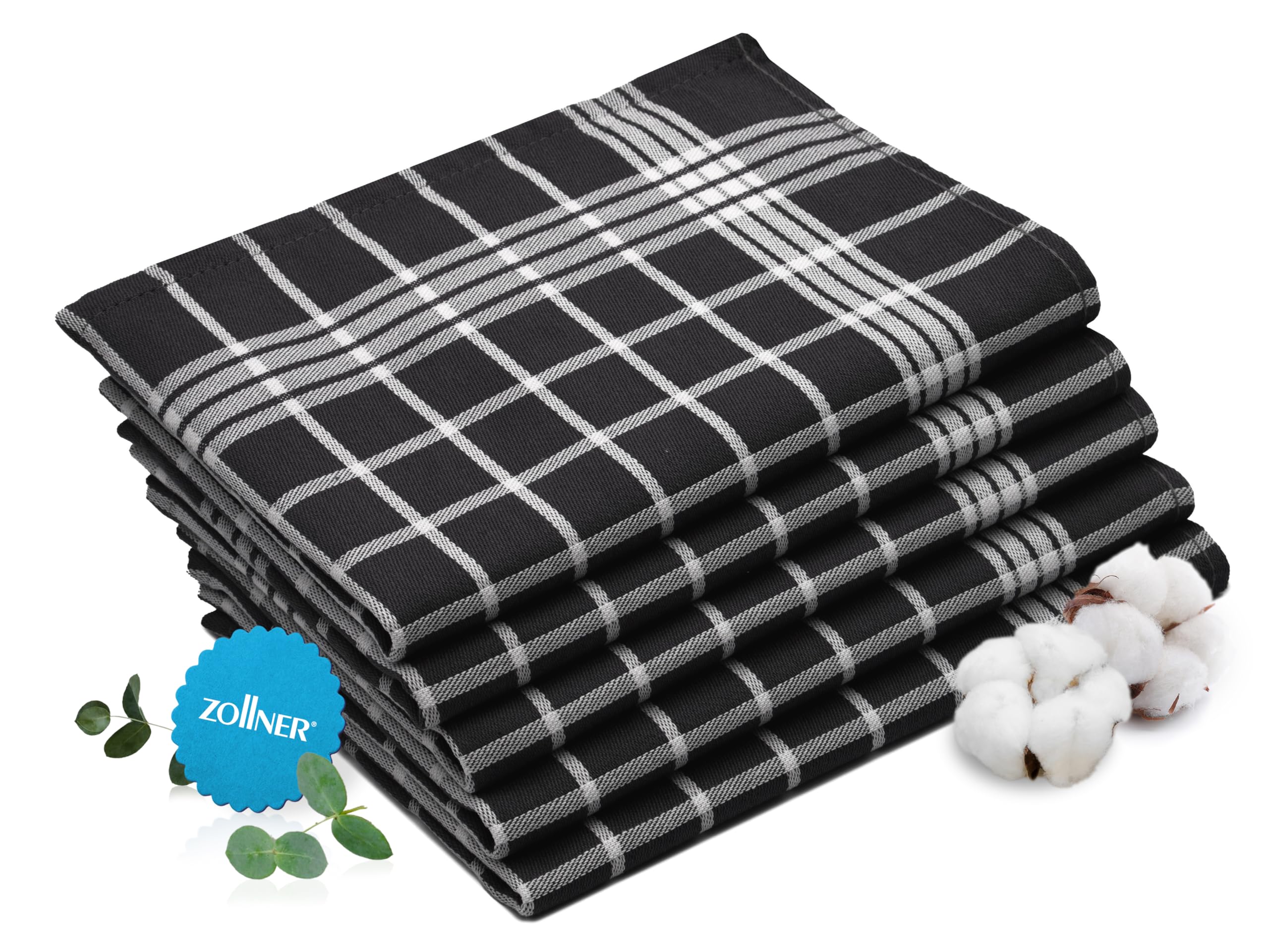 ZOLLNER Juego de 5 Paños de Cocina 100% Algodón, 50x70 cm, Negro.