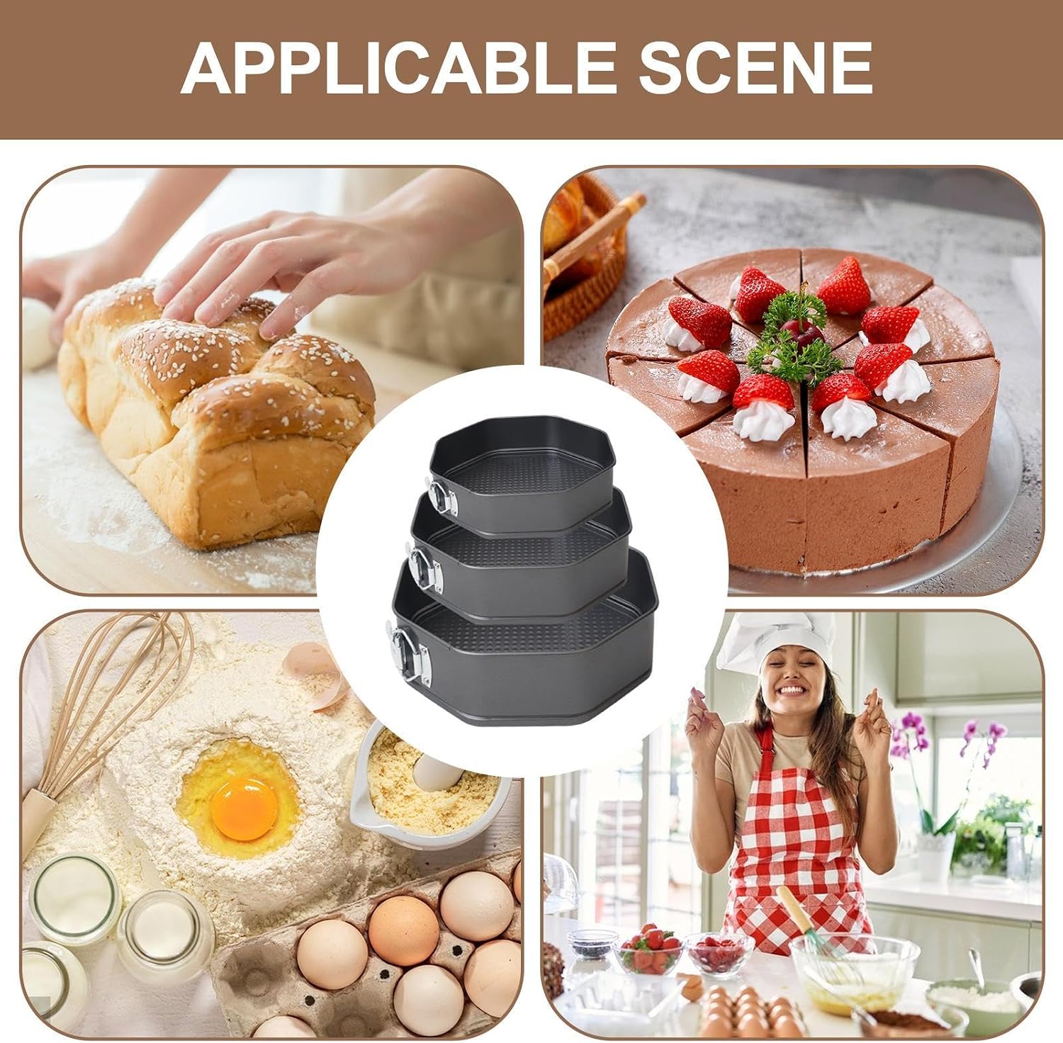 Cake Bake Pan - Octagon Springform Pans Kit | Round Baking Pans Set, Multi-Size Octagon Cake Molds, Professional Geometric Bakeware, Nonstick Cake Pans,Mousse, Coffee Cake, Lasagna, Biscuits