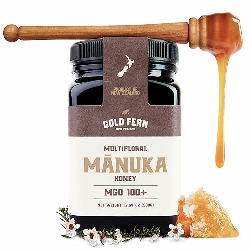 Gold Fern Honey - Miel de manuka cruda de Nueva Zelanda  Certificado MGO 100+ de 1.1 lb  Miel de superalimento pura, natural, genuina, sin