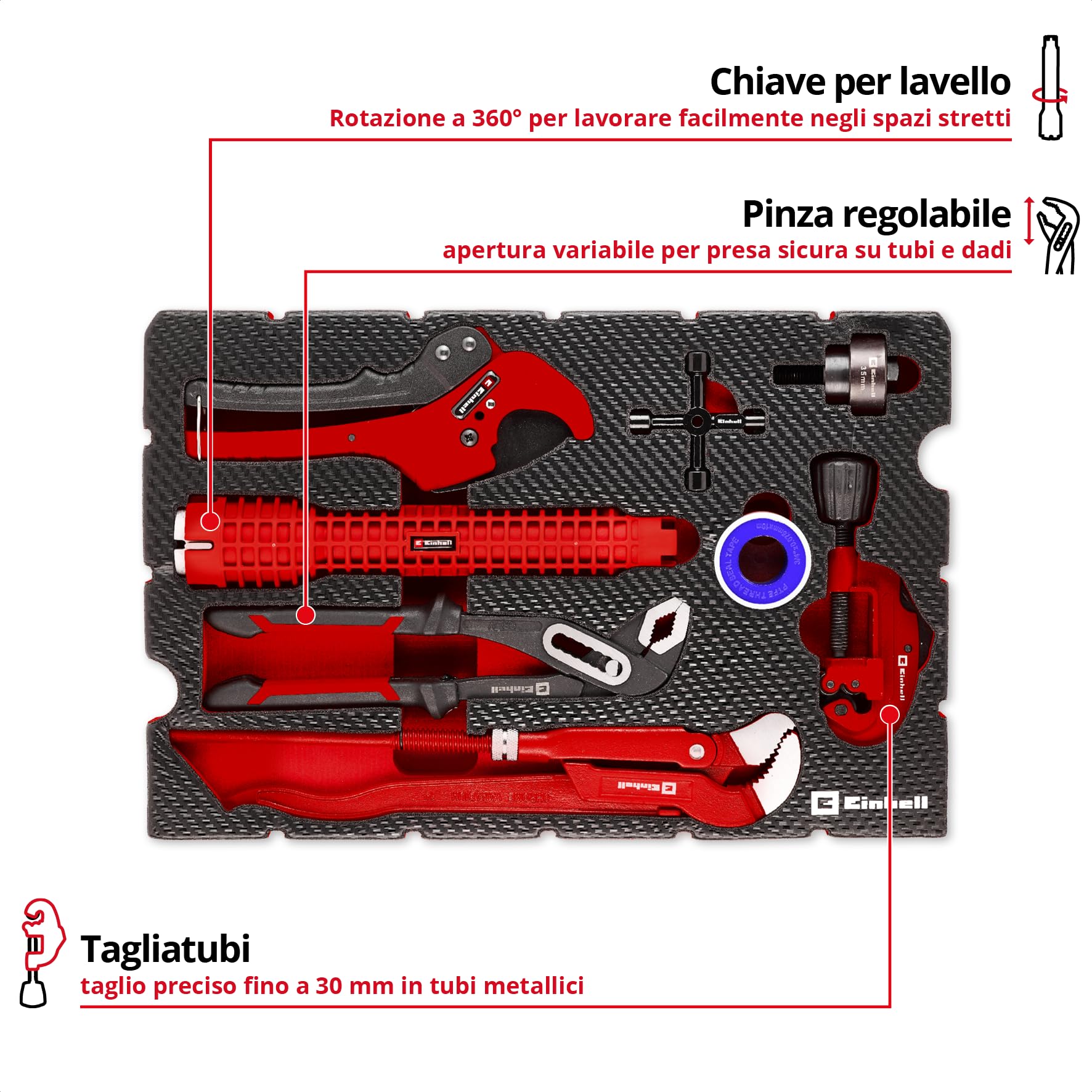 Originale Einhell E-Case Inserto Attrezzi VDE Elettricista 9 pz (Utensili isolati, Cacciaviti, Tronchese, Spelafili, Pinza telefonica, Sistema E-Case)