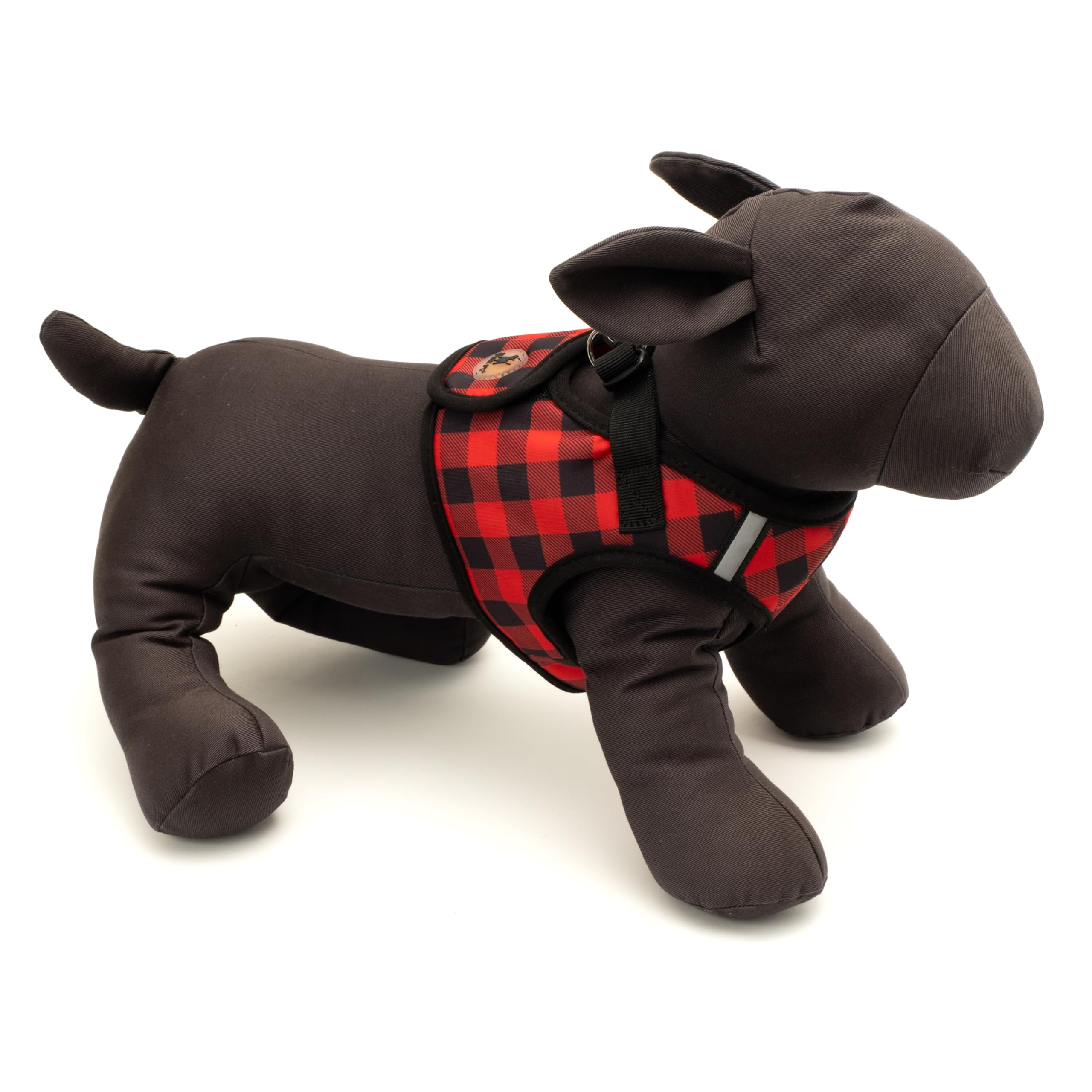 The Worthy Dog Bedrucktes Geschirr Buffalo Plaid Rot und Schwarz kariertes Muster Geschirr mit gepolstertem NetzKlettverschluss Verstellbar, Outdoor Easy Walk Weste für kleine, mittelgroße und große