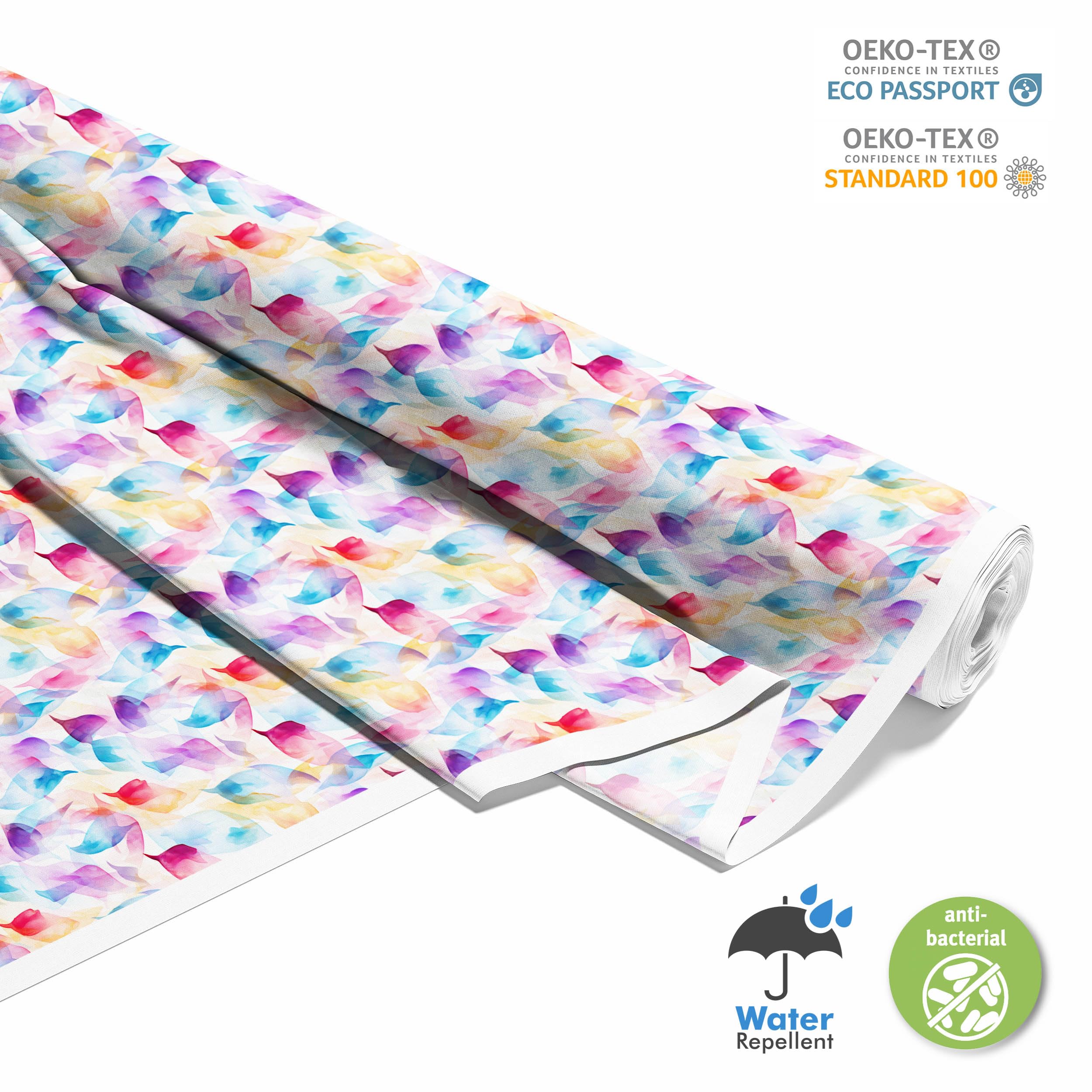 HEKO PANELS Stoff Oxford Wasserdichte Meterware Canvas-Stoff Polyester Nähstoff Dekostoffe Handwerken Wasserabweisend Blickdicht Vögel Aquarell Wasserfarbe 5 Meter 155 x 500 cm DX2382