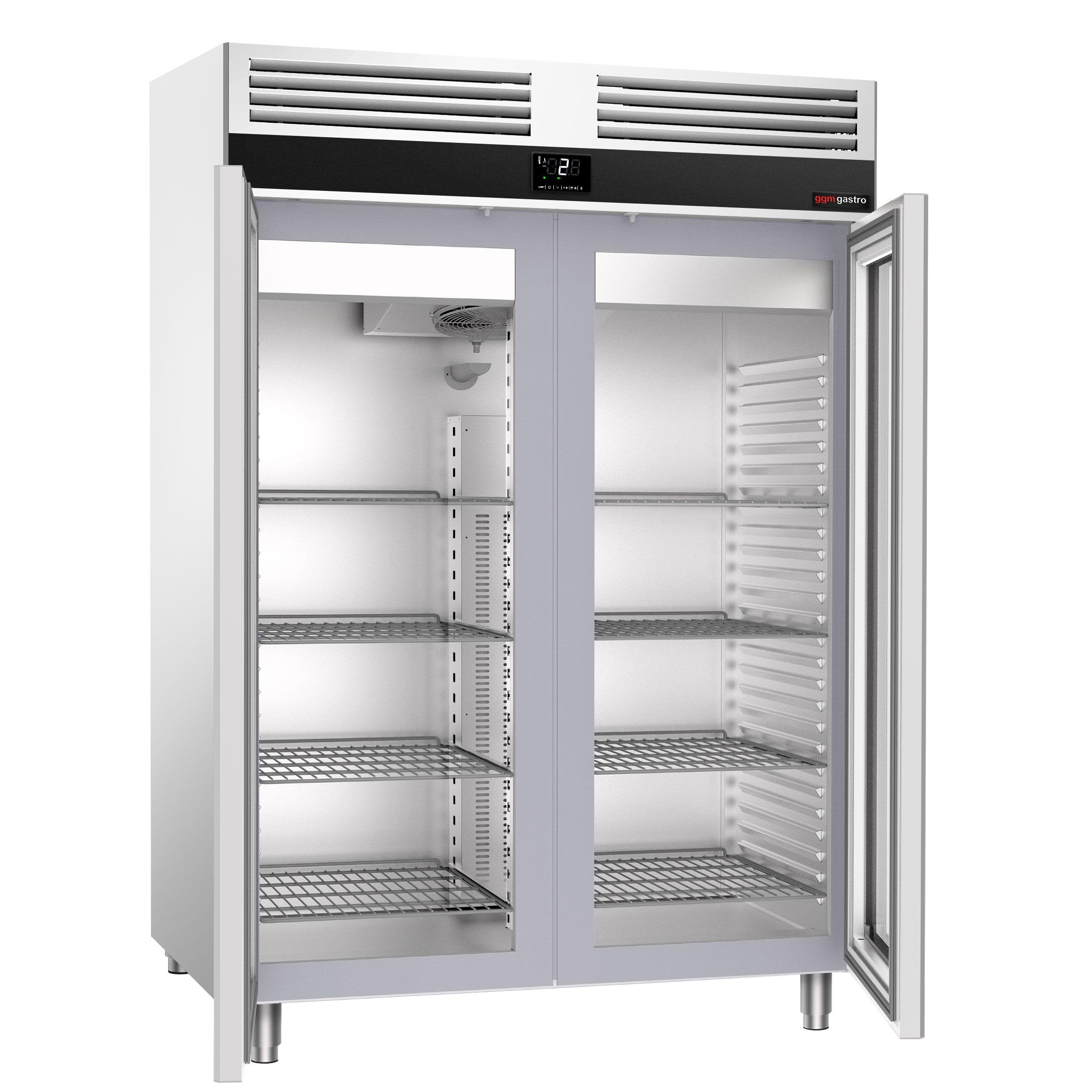 GGM Gastro Kühlschrank 1350 L, 1400 mm, 2 Glastüren | robuste Edelstahlbauweise, lebensmittelecht, energieeffiziente Umluftkühlung, wartungsfreundlich, für Dauereinsatz