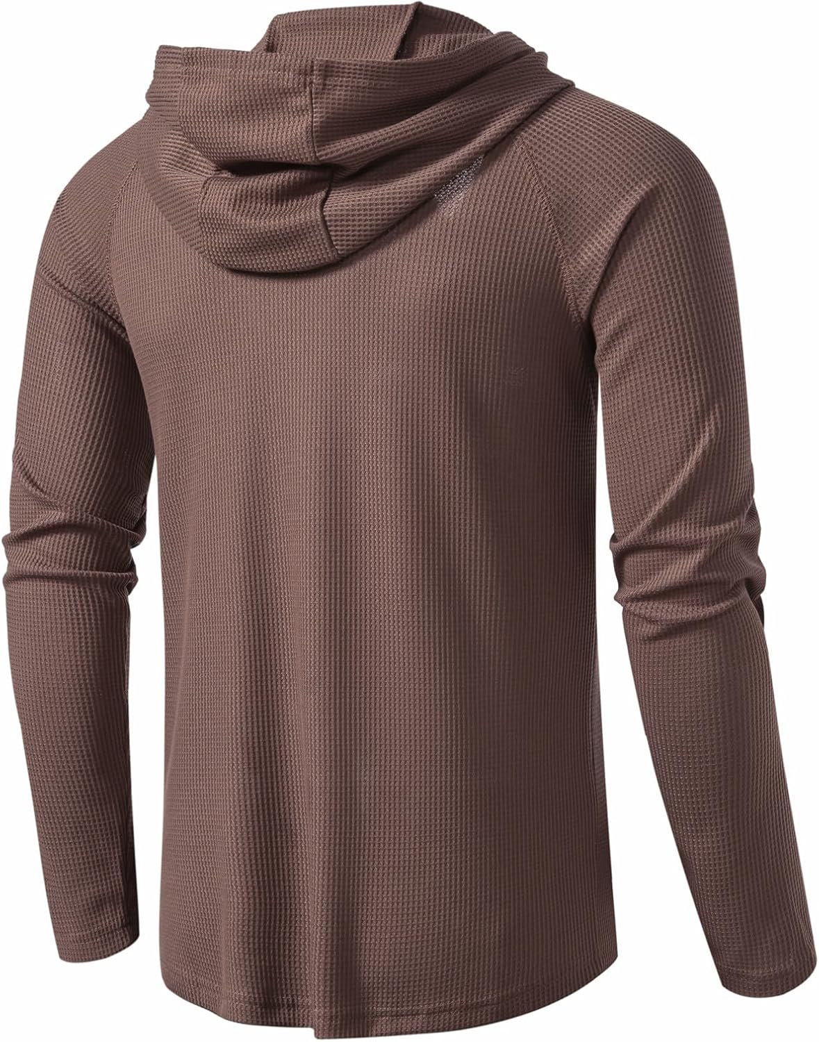 Men's Causal Pullover Hoodie Lightweight Solid Color Hooded Sweatshirt Tops Long Sleeve Waffle-Knit Henley Shirt - Image 3