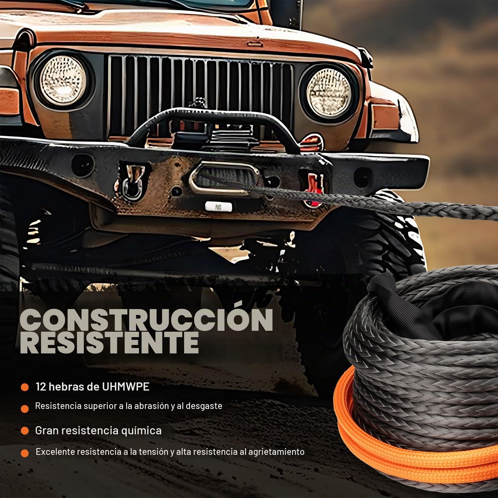 SHALL Correas y Cuerdas de Remolque, Cuerda sintética para cabrestante de 12 mm x 28 m de Largo, 16 toneladas (35500 LB), Funda Protectora, Gancho Forjado para cabrestante y Correa de Seguridad