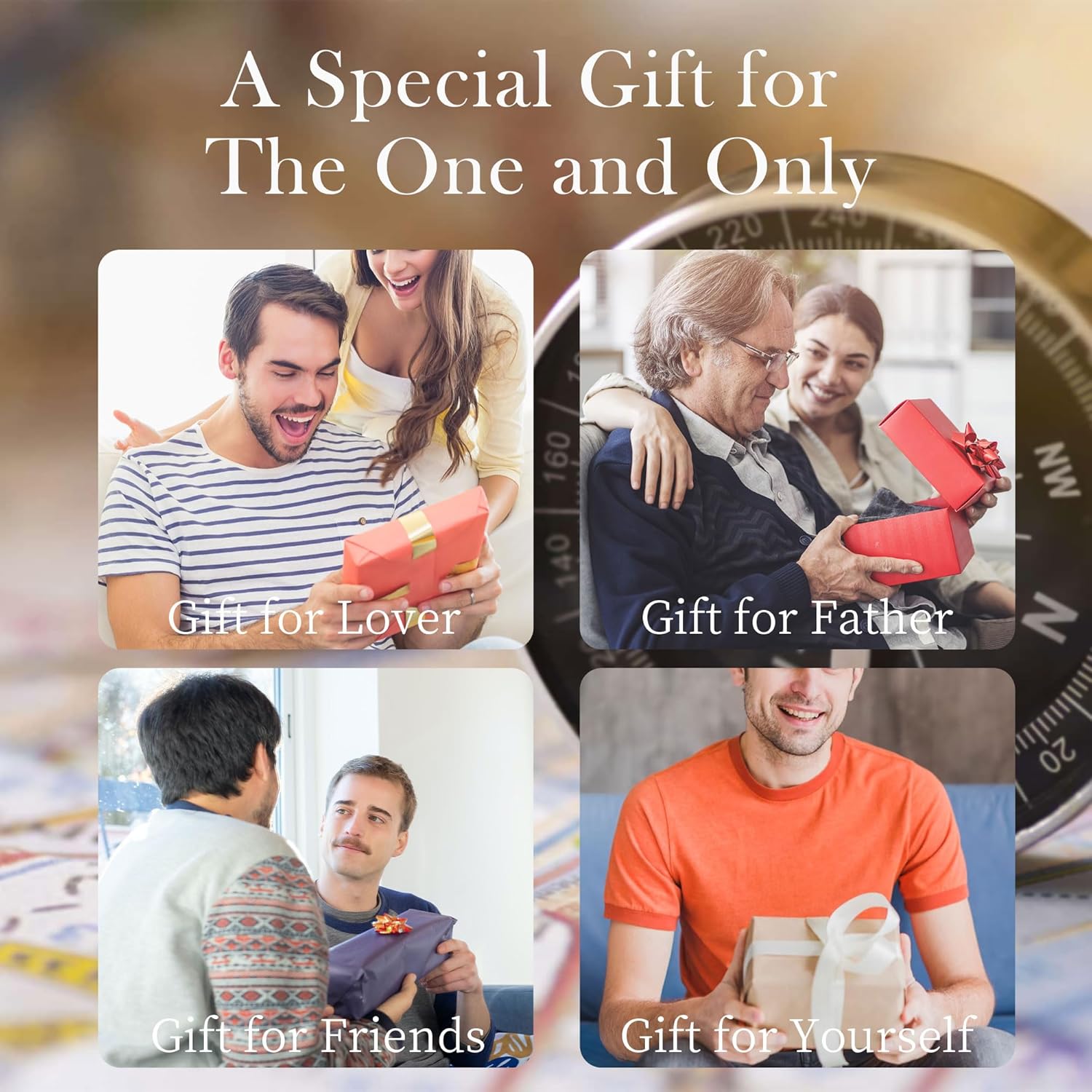 murtoo Compass Pendant Necklace for Men, Gold Silver Stainless Steel Mens Compass Necklaces, Stylish Jewelry Gift for Men Him Her