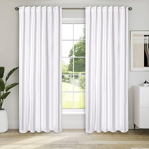 Life By Cotton Farmhouse Slub Duck Curtains 50x108 Inch White Textured, 16'sx8's Tab Top for Living Room, Cotton Panel Set of 2