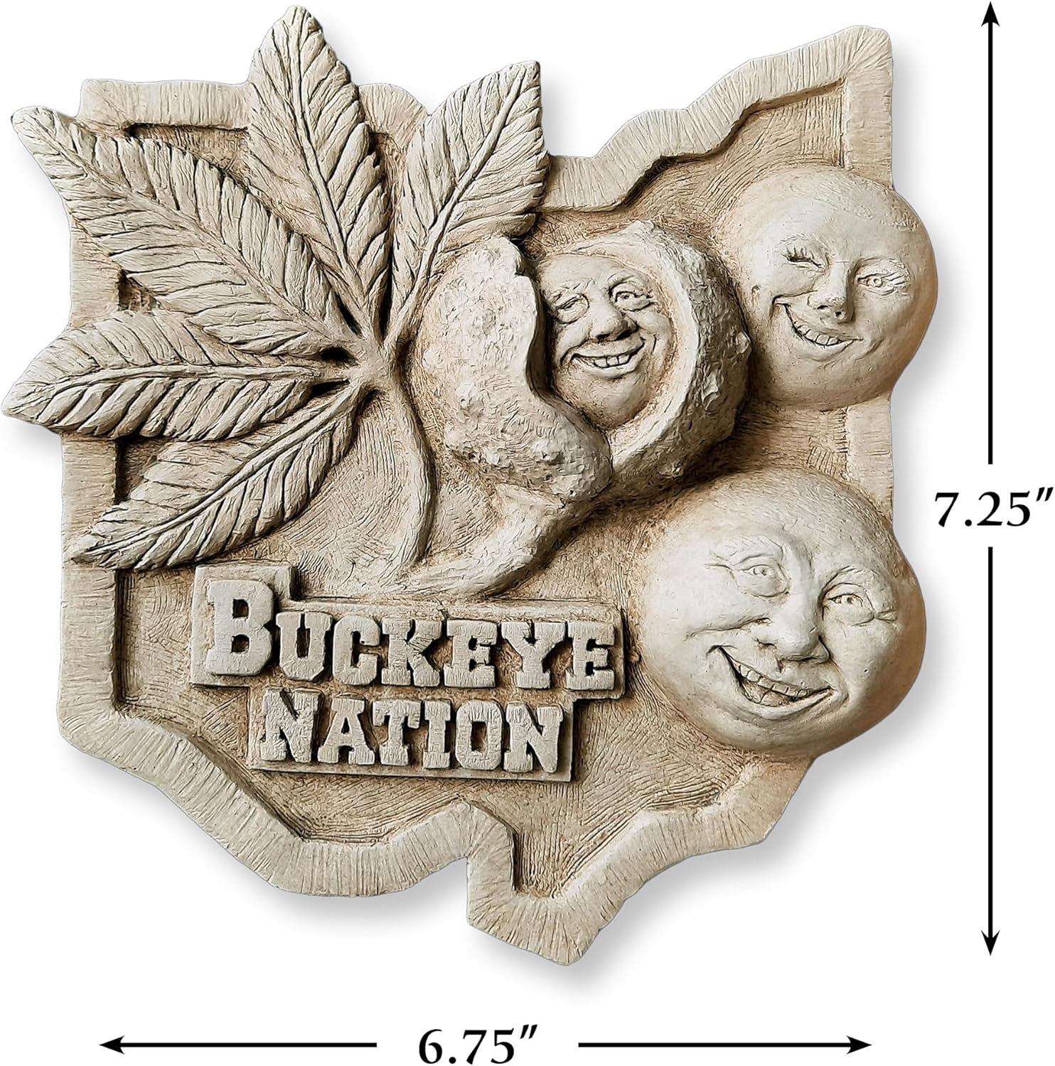 Carruth Studio Buckeye Nation Sculpture - Stone Plaque with Buckeyes, State of Ohio Buckeye Garden Stone, Buckeye Nuts Wall Decor
