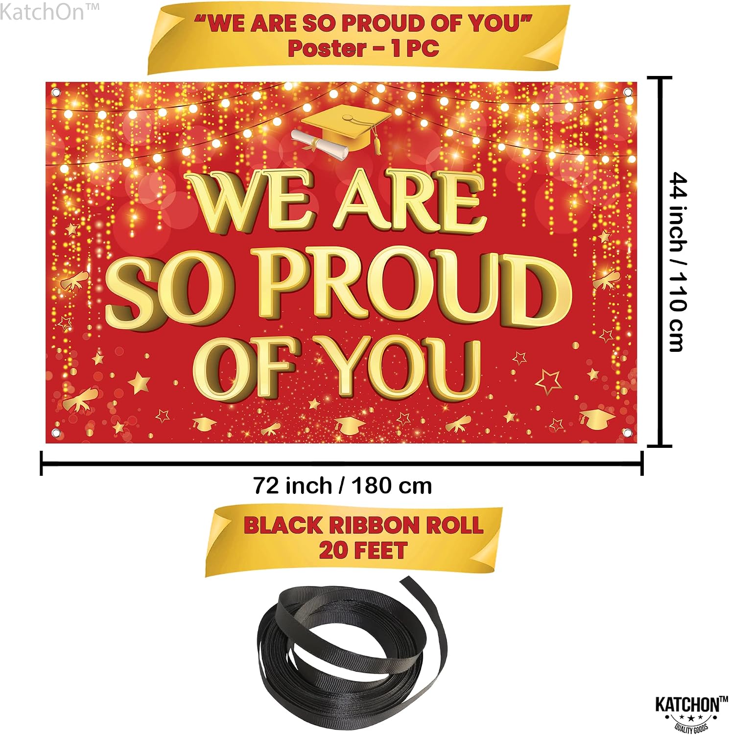 KatchOn We Are So Proud of You Banner - XtraLarge 72x44 Inch | Graduation Backdrop Red and Gold for 2024 Party Decorations | Congratulations Banner, Class of 2024