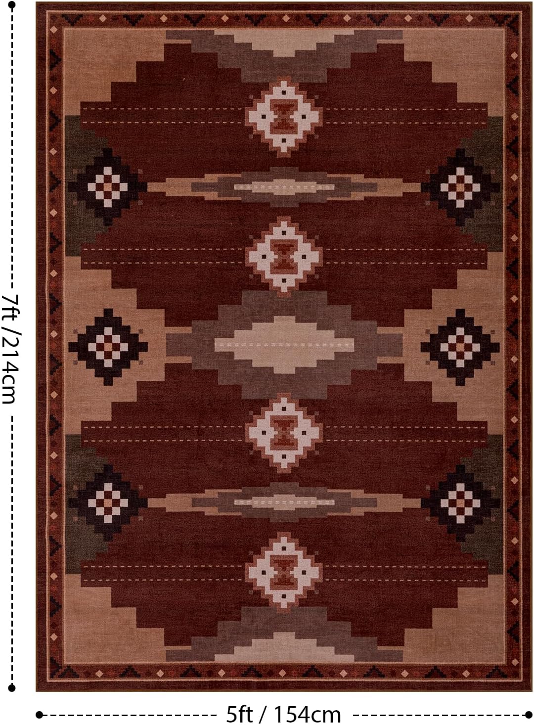 YIHOUSE Southwestern Rustic 5x7 Area Rug, Mid Century Modern Rug Soft Non-Slip Washable Navajo Rugs for Living Room, Bedroom, Dining Room (Brown/Red, 5'x7')