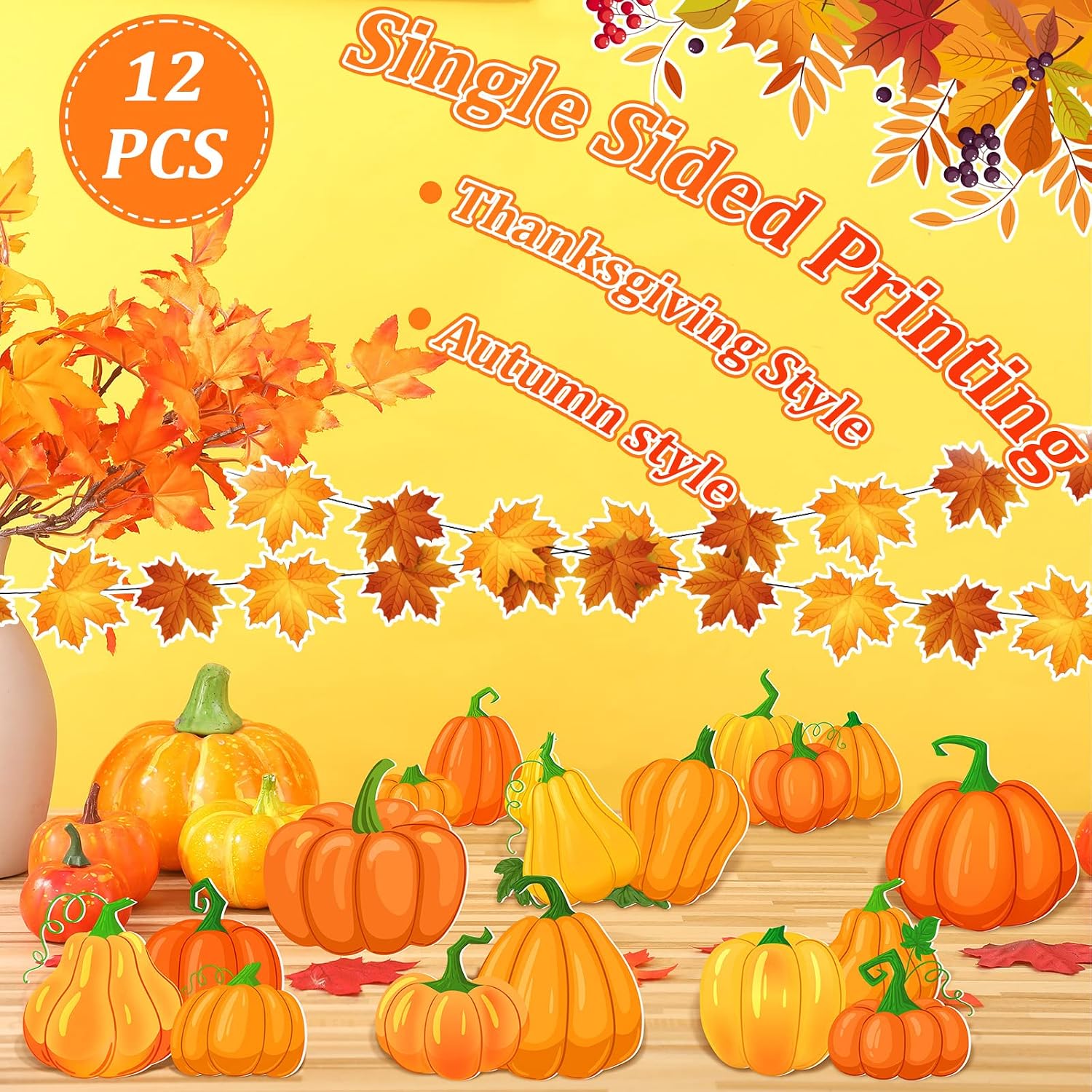 Sintuff 12 Pcs Fall Yard Sign Gnome Stakes Thanksgiving Harvest Gnomes Yard Ornament Garden Signs for Holiday Party Home Farmhouse Pathway Garden Lawn Outdoor Decorations(Pumpkin,12 x 10 Inches)