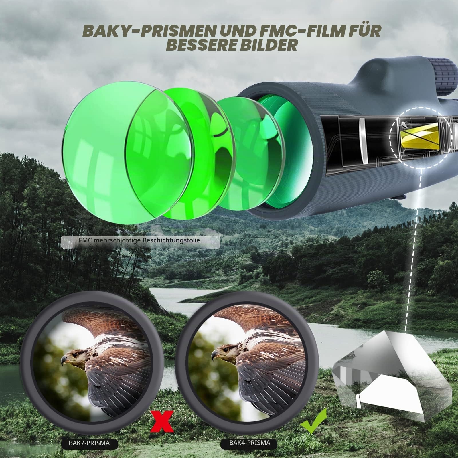 10-30x50 Zoom-Monokular-Teleskop mit Stativ Tragetasche Handschlaufe Telefonadapter - BAK4 Prisma & FMC Objektiv - Wasserdicht für Reisen Vogelbeobachtung Wildtiere Camping Szenerie (Green)