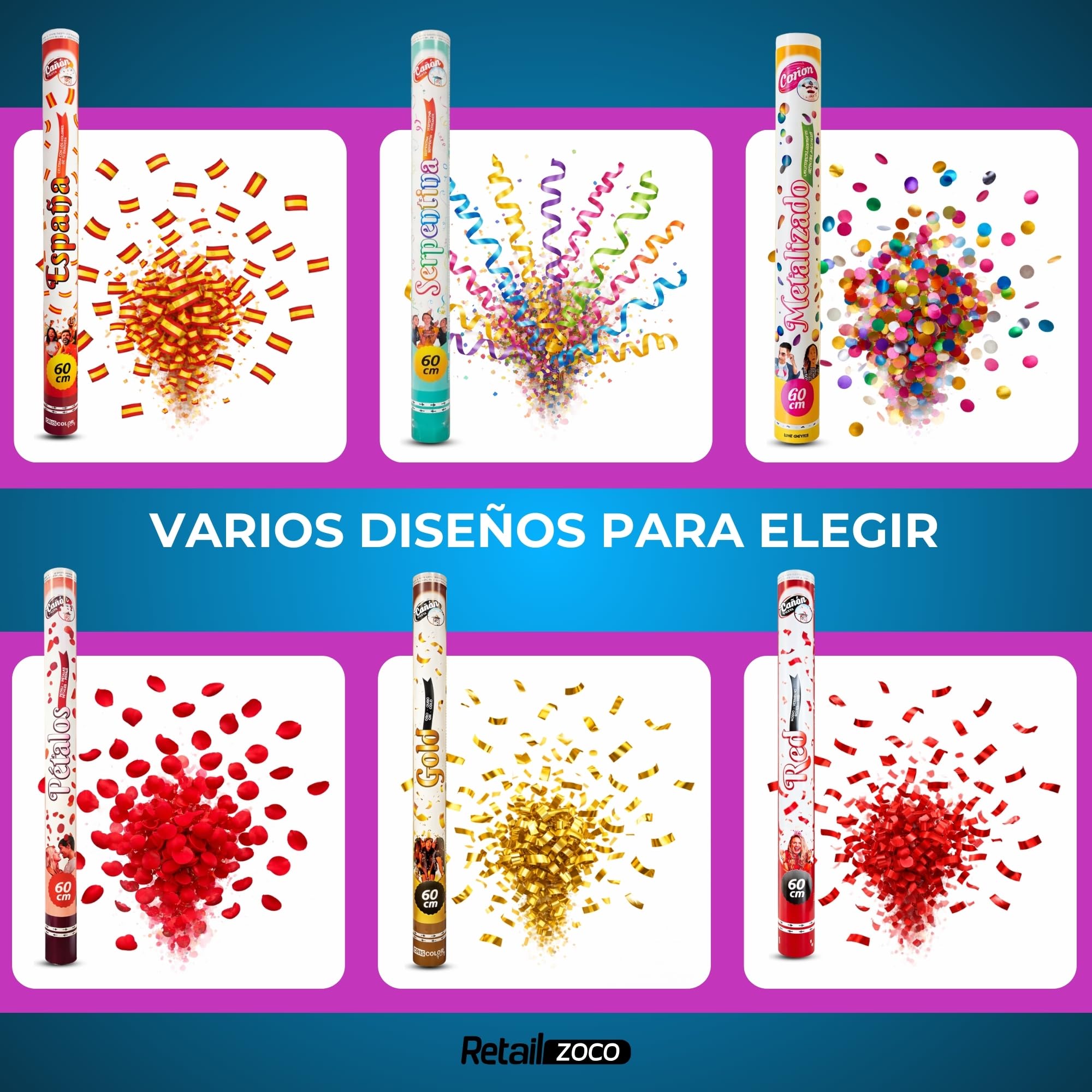 Cañón Confeti Boda, Cañón para fiestas y eventos, Fáciles y Seguros de Usar, Apto para bodas, eventos, celebraciones, Uso interior y Exterior, Diseño Metalizado Dorado, 30 cm, Pack de 3 unidades - imagen 6