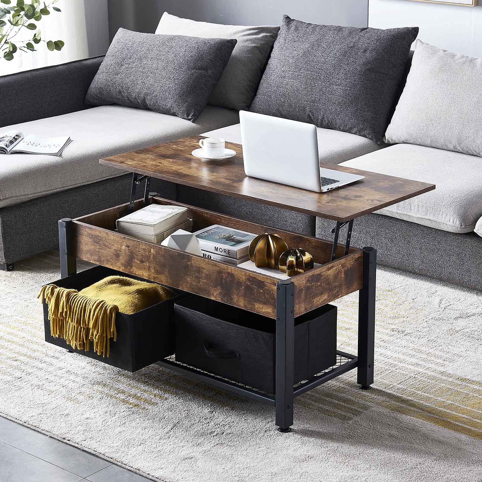 Buy OKAKOPA Coffee Table, Lift Top Central Table with Storage Shelves