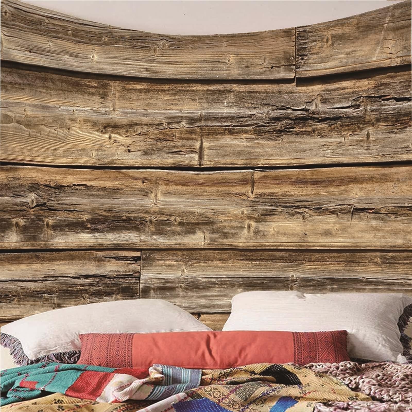 Tapiz grande de gran tamaño de madera, color marrón, estilo desgastado, de microfibra, 300 x 260 cm (ancho x alto)