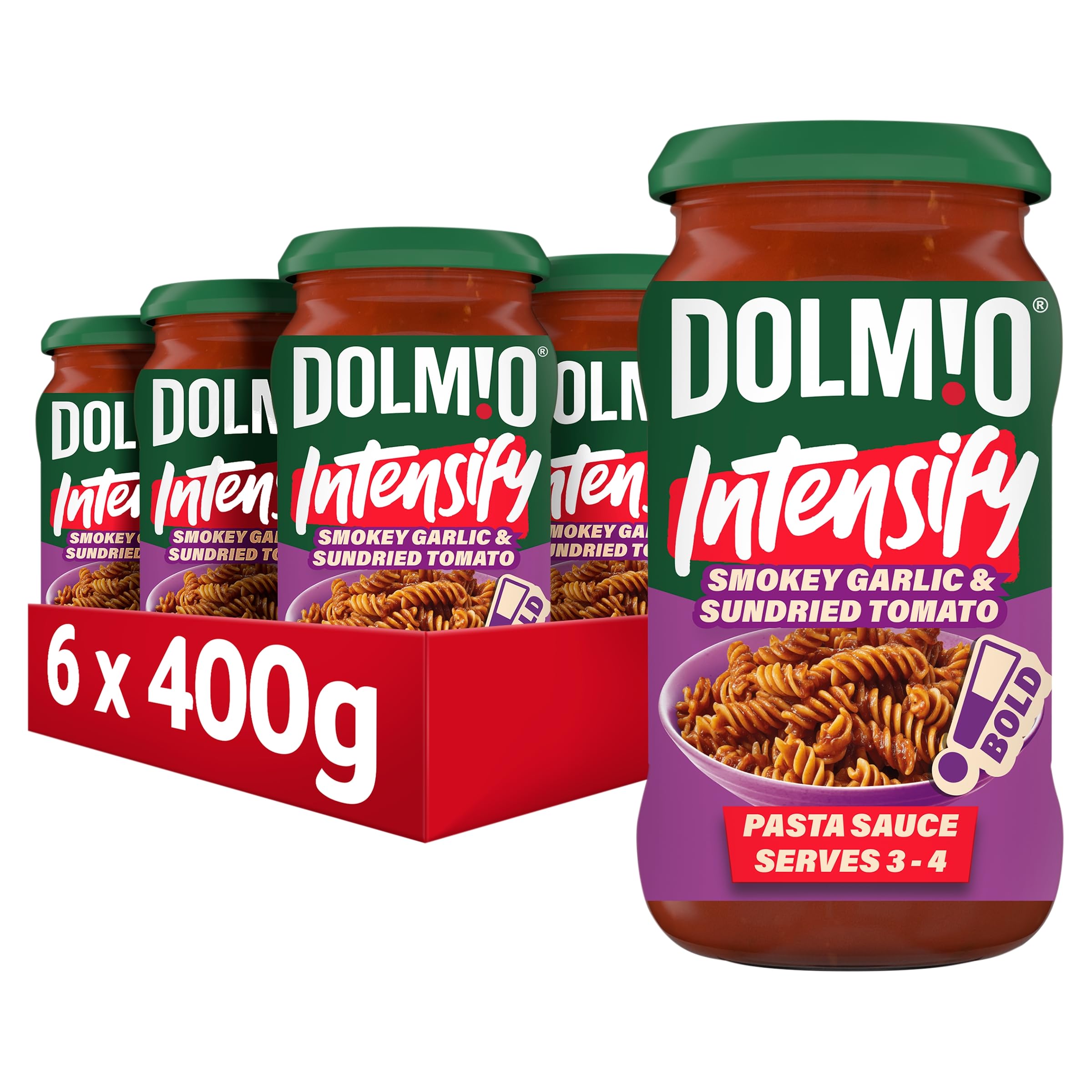 Dolmio Intensify Bold Smokey Garlic & Sundried Tomato Pasta Sauce Jar, Bulk Multipack 6 x 400g