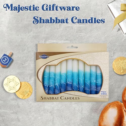 Miniatura 4 de Majestic Giftware Paquete de 12 velas Shabat seguras hechas a mano 5 pulgadas turquesa blanca SC-SHWT-T